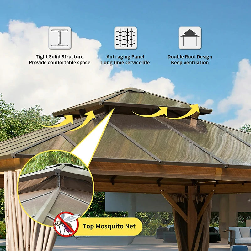Polycarbonate Hardtop Gazebo Wood-looking image 11