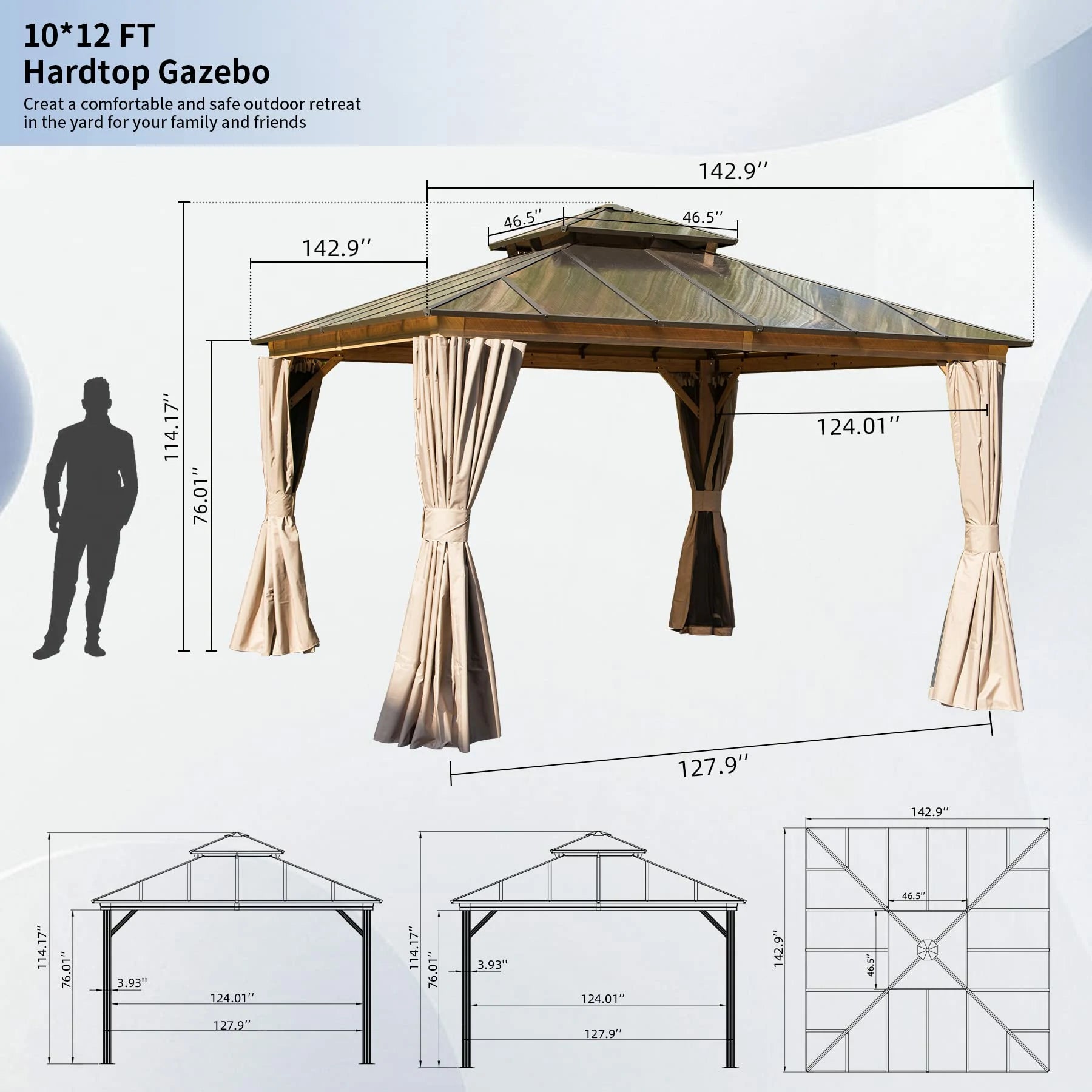 Polycarbonate Hardtop Gazebo Wood-looking image 12