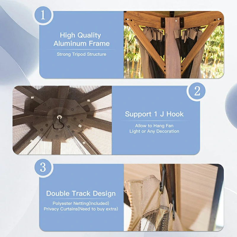 Polycarbonate Hardtop Gazebo Wood-looking image 14