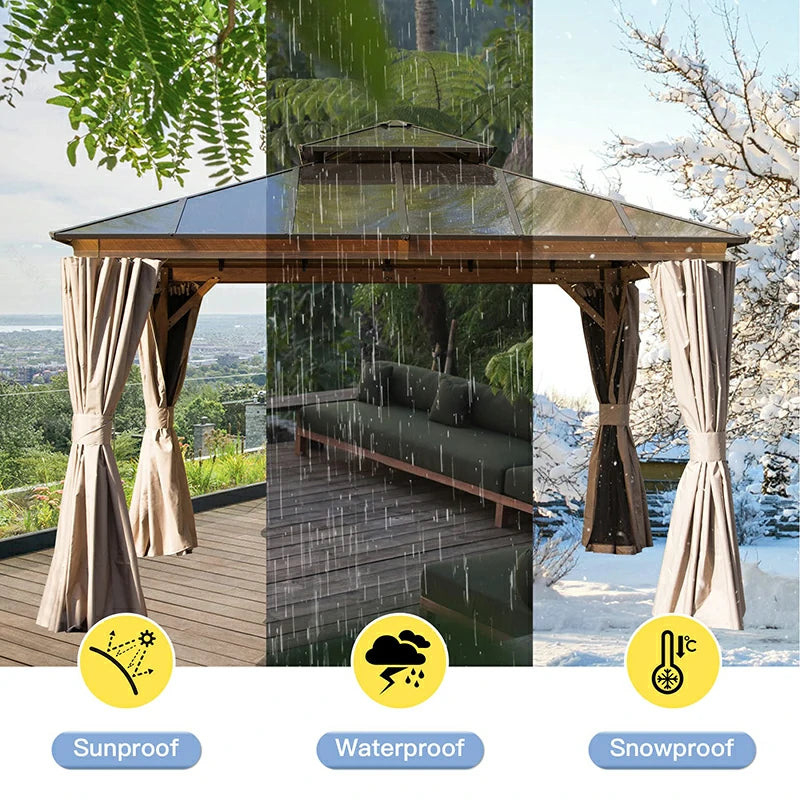 Polycarbonate Hardtop Gazebo Wood-looking image 16