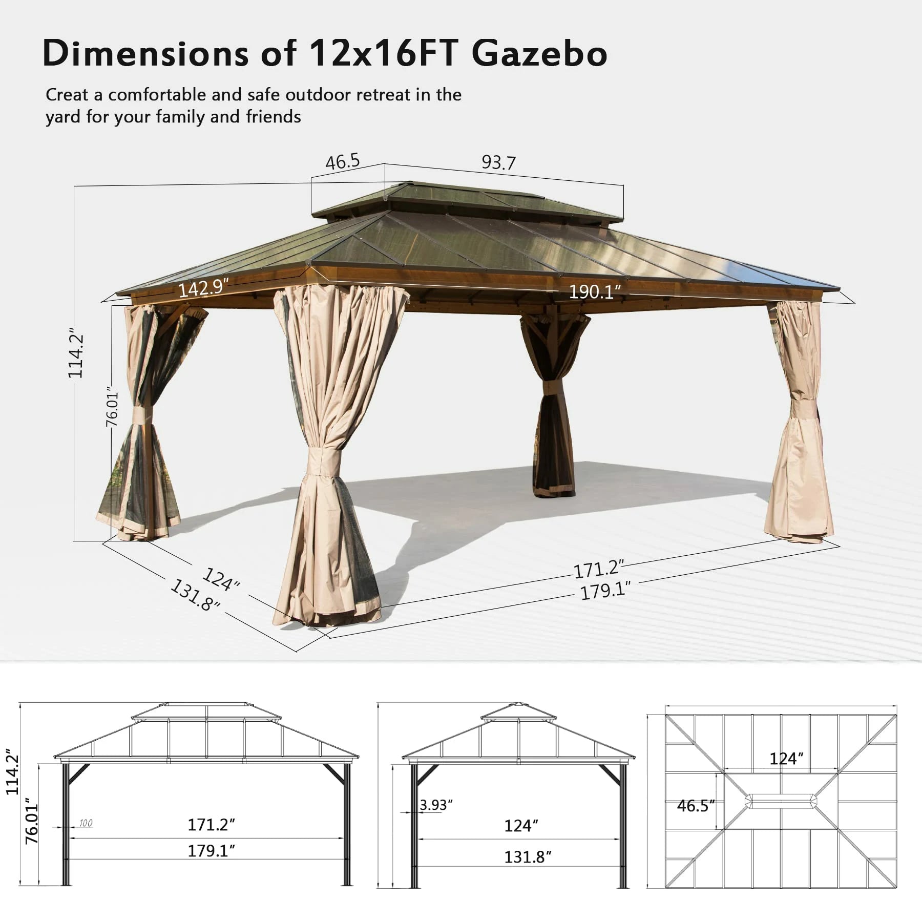 Polycarbonate Hardtop Gazebo Wood-looking image 20