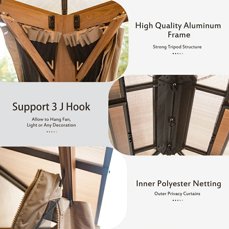 Polycarbonate Hardtop Gazebo Wood-looking image 23