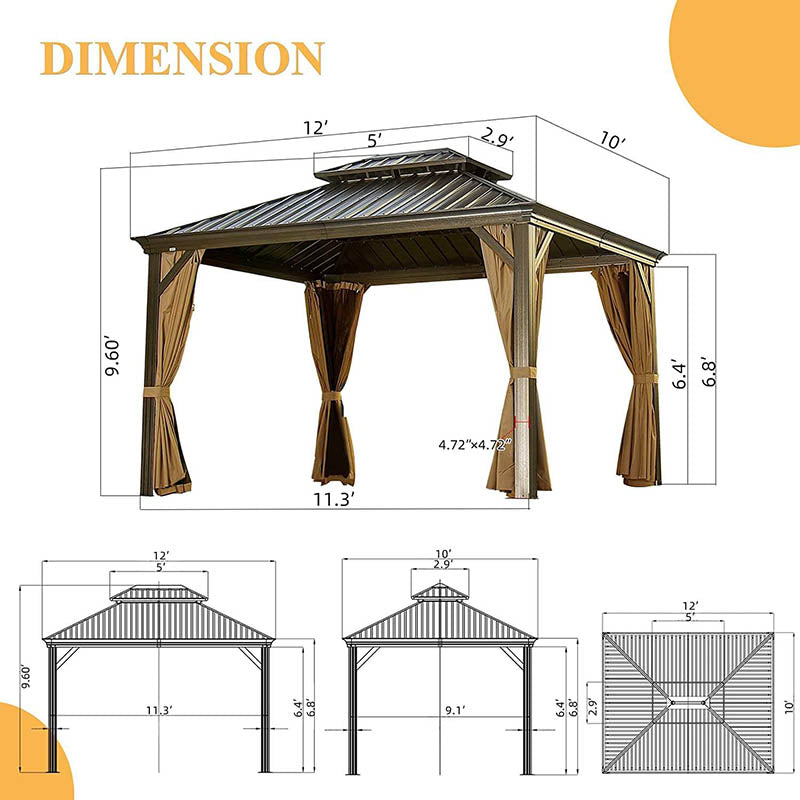 Aluminum Hardtop Gazebo Brown with Drainage Gutters image 3
