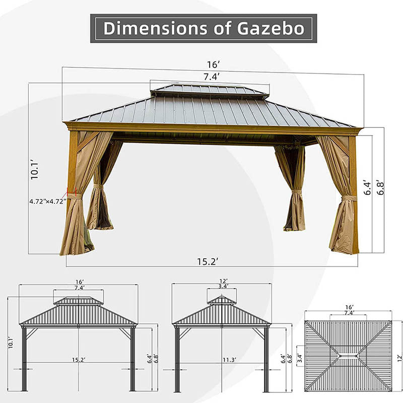 Aluminum Hardtop Gazebo Wood-Looking with Drainage Gutters image 23