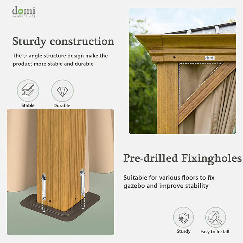 Aluminum Hardtop Gazebo Wood-Looking with Drainage Gutters image 29