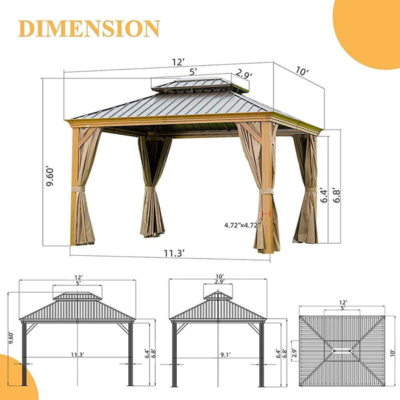 Aluminum Hardtop Gazebo Wood-Looking with Drainage Gutters image 3