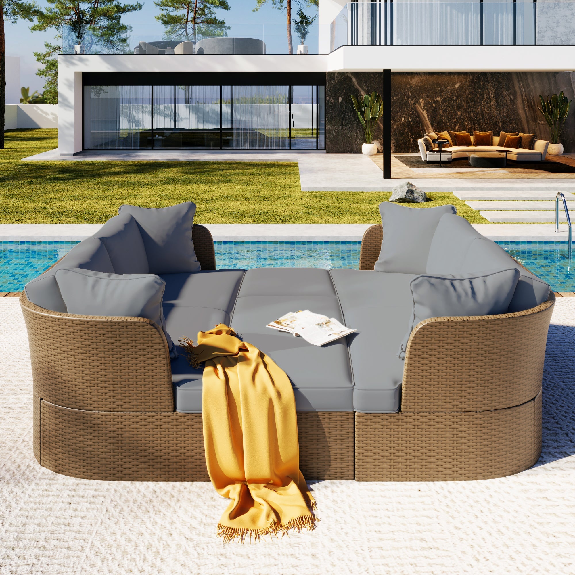 Customizable Outdoor Patio Furniture Set, Wicker Furniture Sofa Set with Thick Cushions, Suitable for Backyard, Porch. image 1