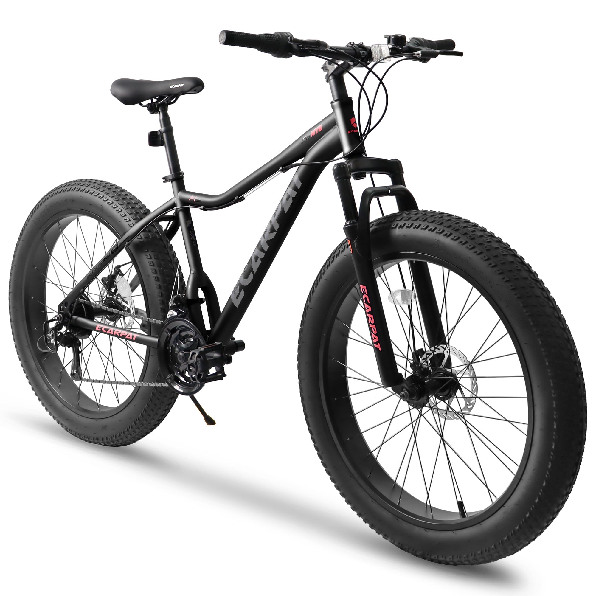 26 Inch Fat Tires Mountain Bike, 4-Inch Wide Wheel, 21-Speed Disc Brakes, Mens Womens Trail Beach Snow Commuter City Mountain Bike, Carbon Steel Frame Front Fork Bicycles image 1