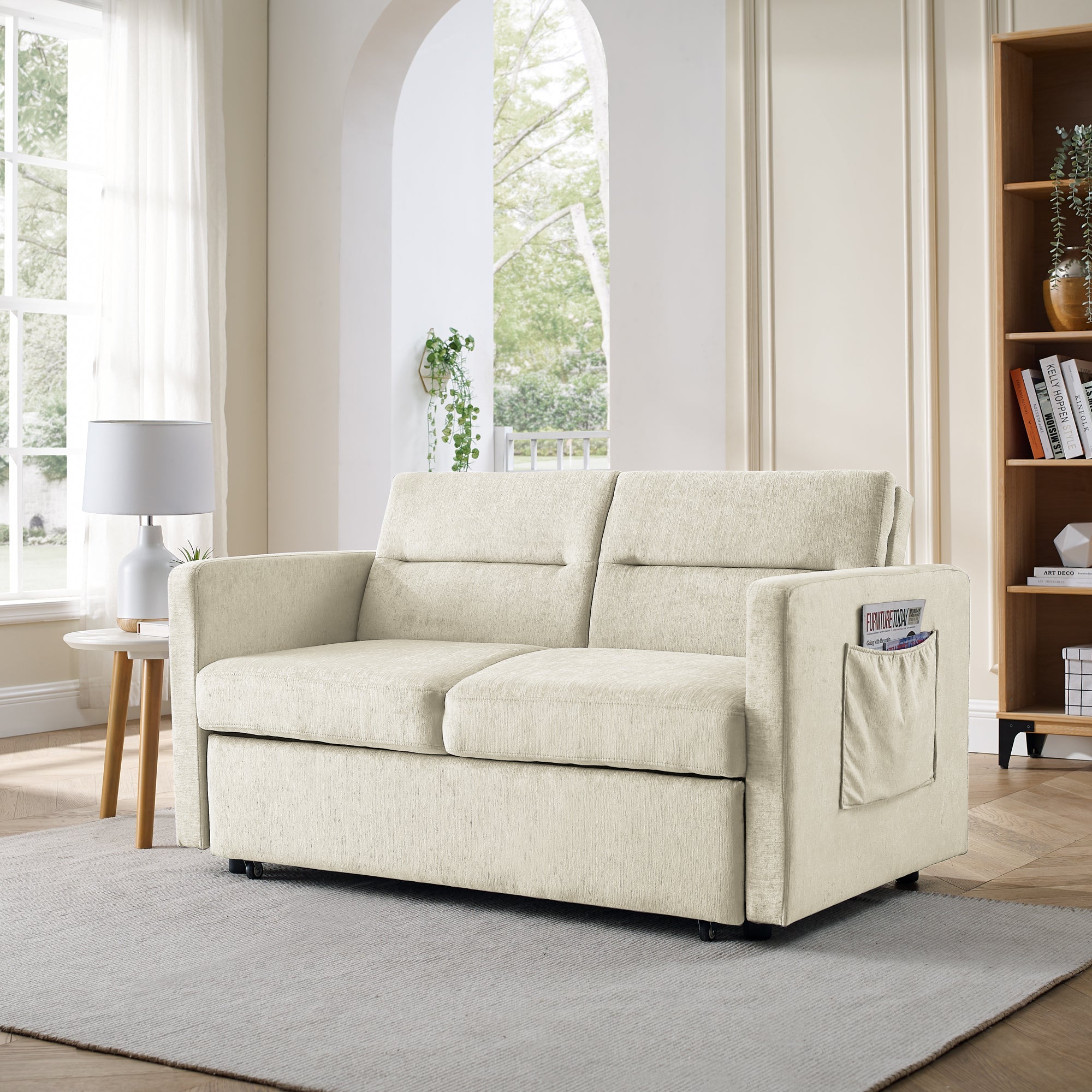 Loveseats Sofa Bed with Pull-out Beddjsutable Back and Two Arm Pocketeige 4.5