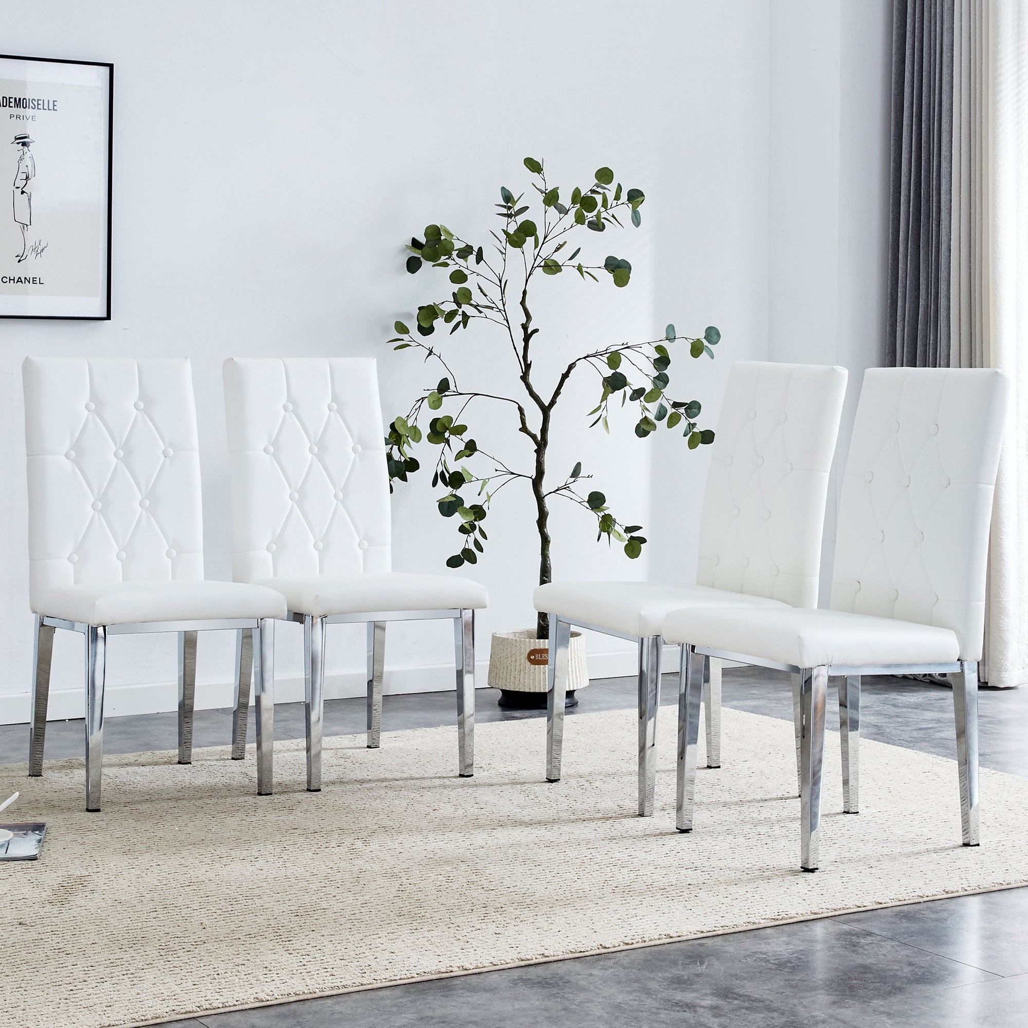 4-piece dining chair set, modern style kitchen soft cushion high backrest, with embedded buttons, metal leg office chair, suitable for restaurants, offices, and restaurants. image 1