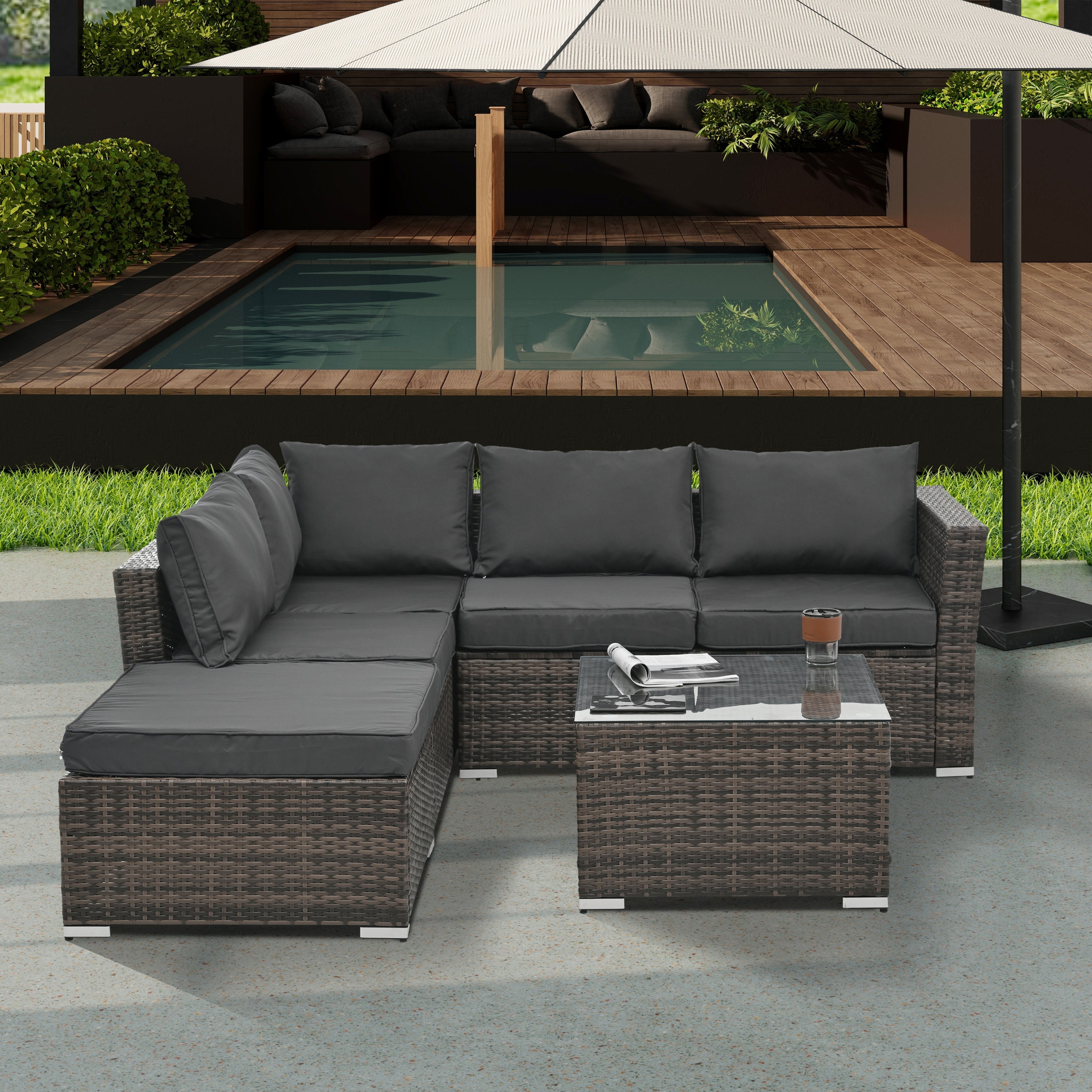 Patio Furniture, Outdoor Furniture, Seasonal PE Wicker Furniture, 4 Set Wicker Furniture With Tempered Glass Coffee Table image 1