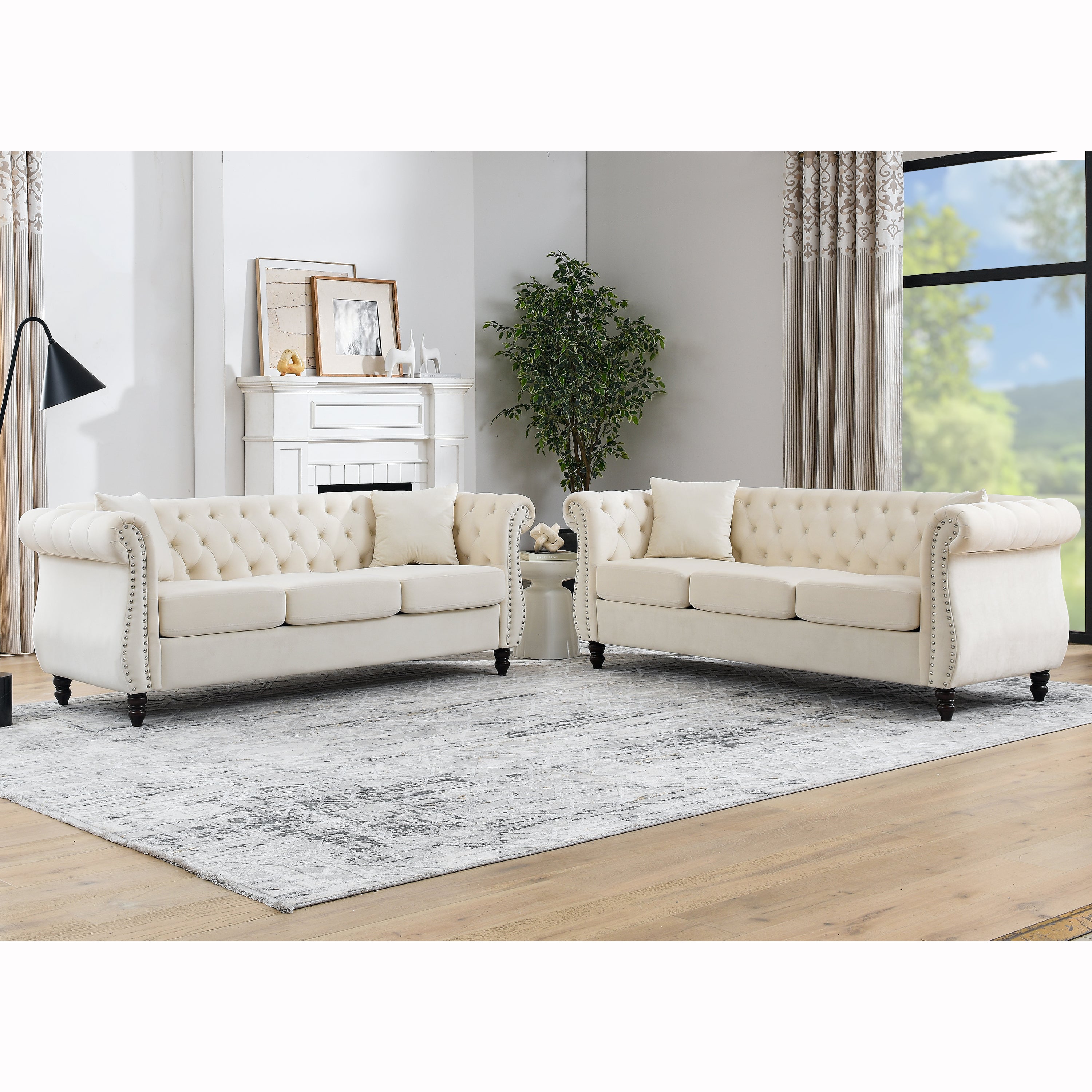 3-seater + 3-seater Combination sofa.Beige Velvet(W834S00063) image 1