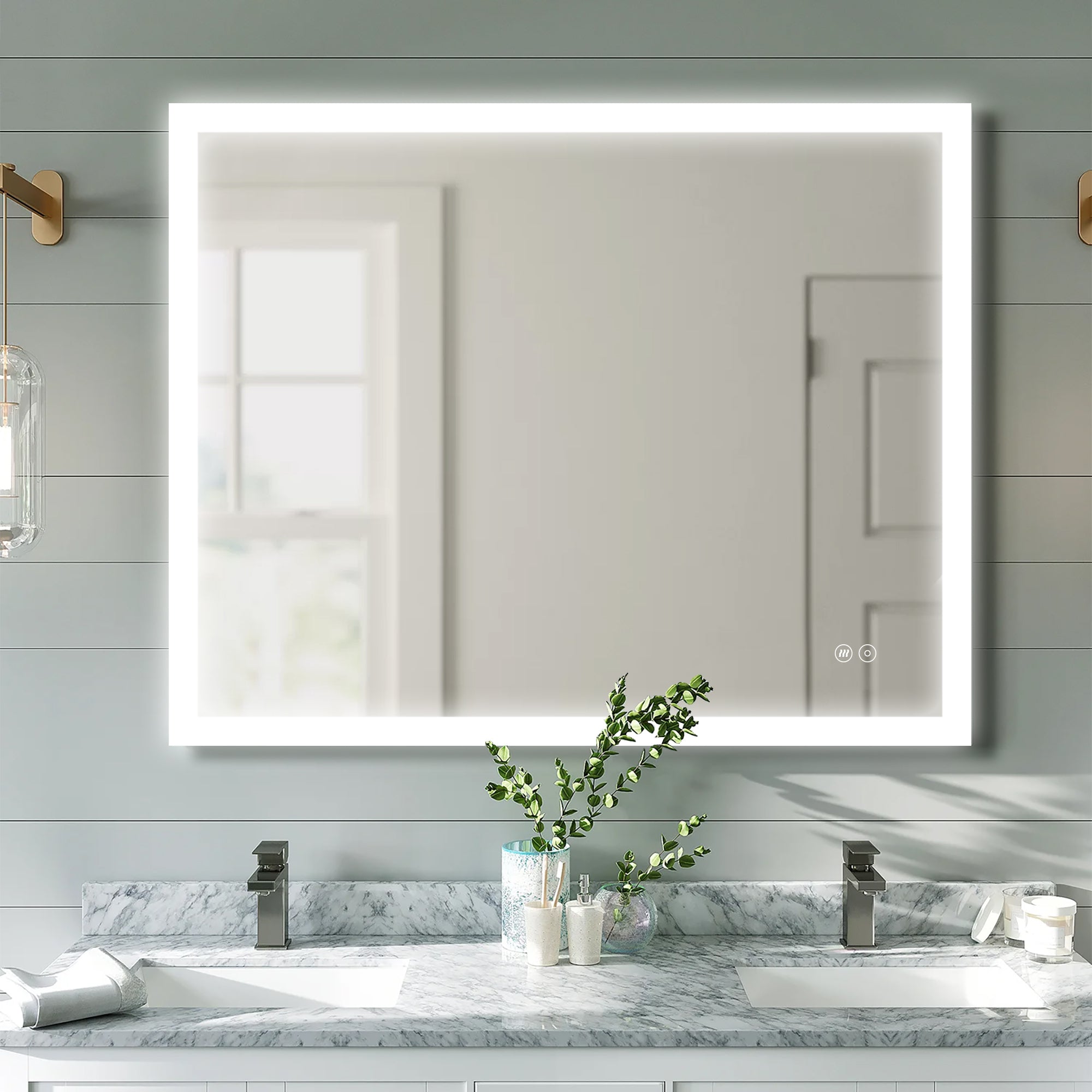 40x32 Inch LED Bathroom Mirror, Bathroom Vanity Mirror with Lights, Backlit and Front Lighted Mirror for Bathroom, Anti-Fog Dimmable Makeup Lighted Mirror with Touch Button, Horizontal/Vertical image 1