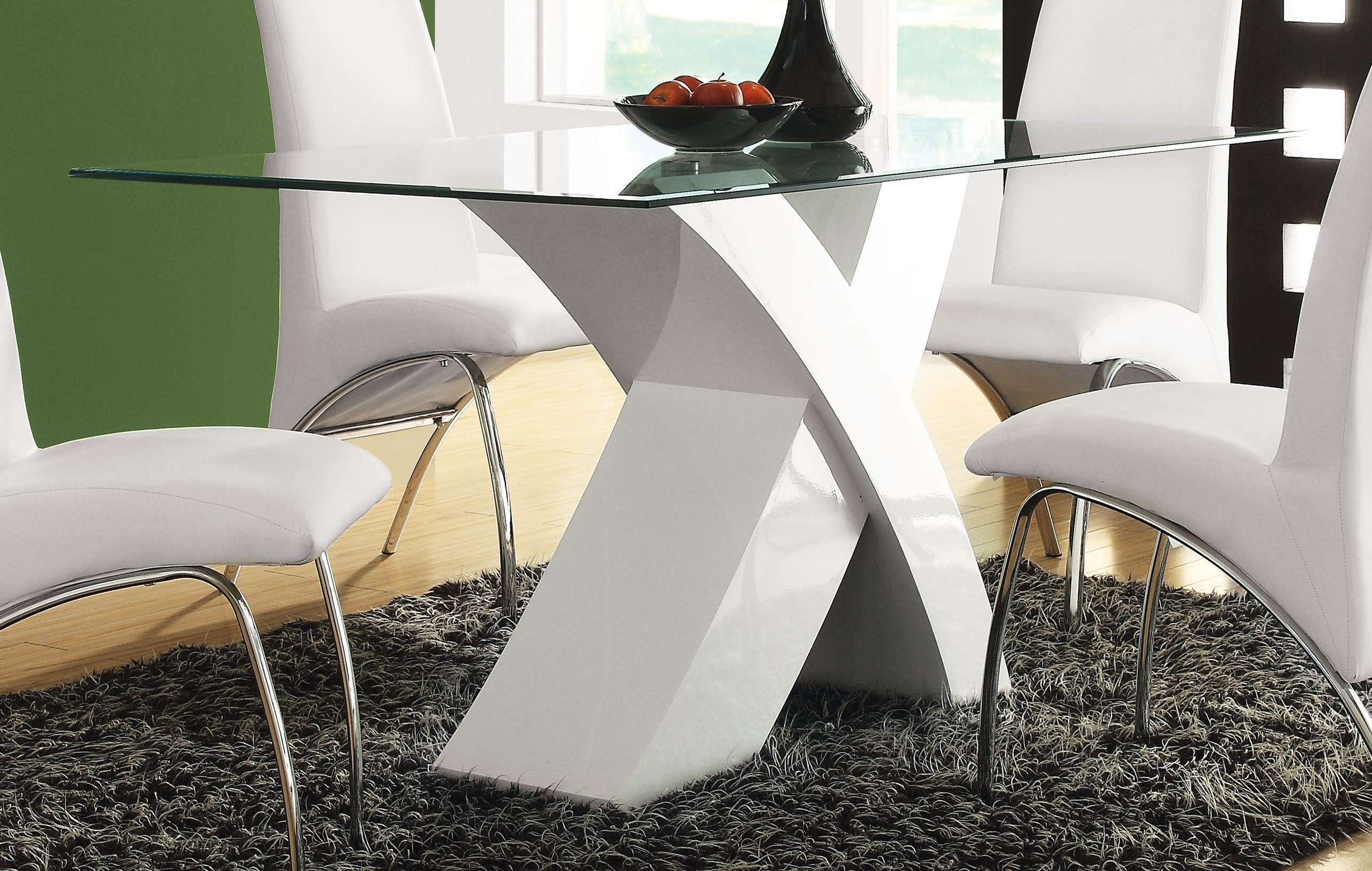 Pervis Dining Table in White & Clear Glass image 1