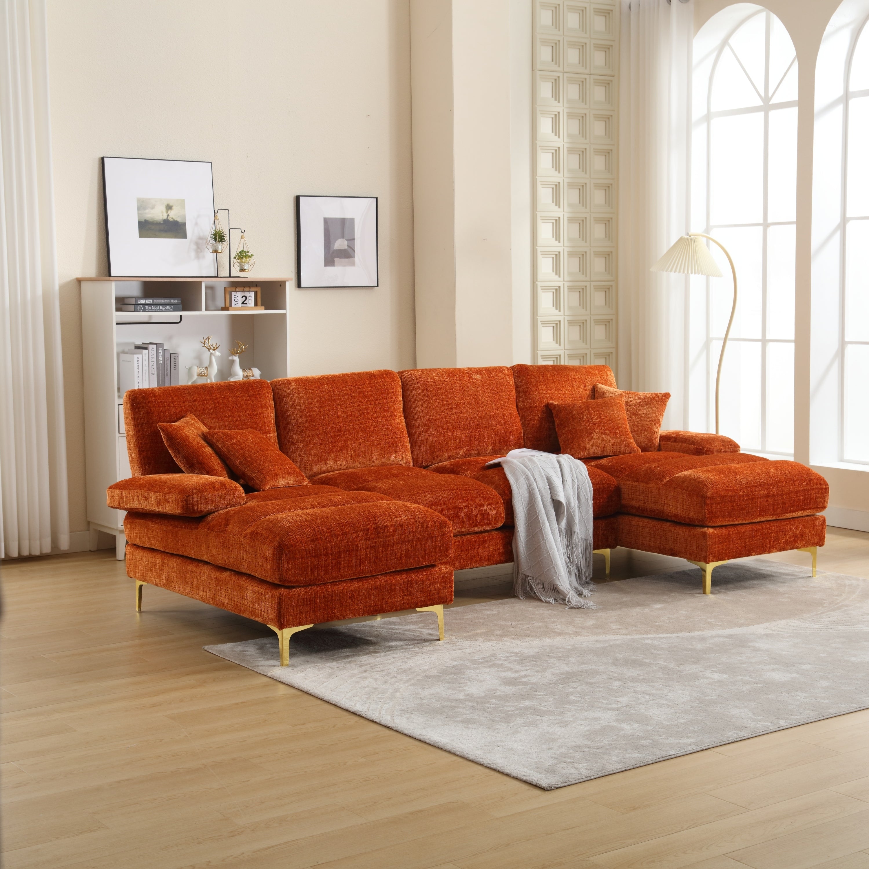 Modern Large chenille Fabric U-Shape Sectional Sofa image 1