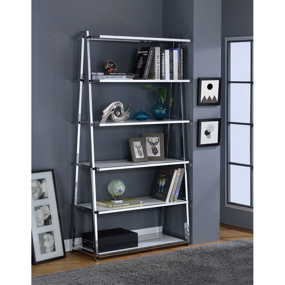 Coleen Bookshelf in White High Gloss & Chrome image 1