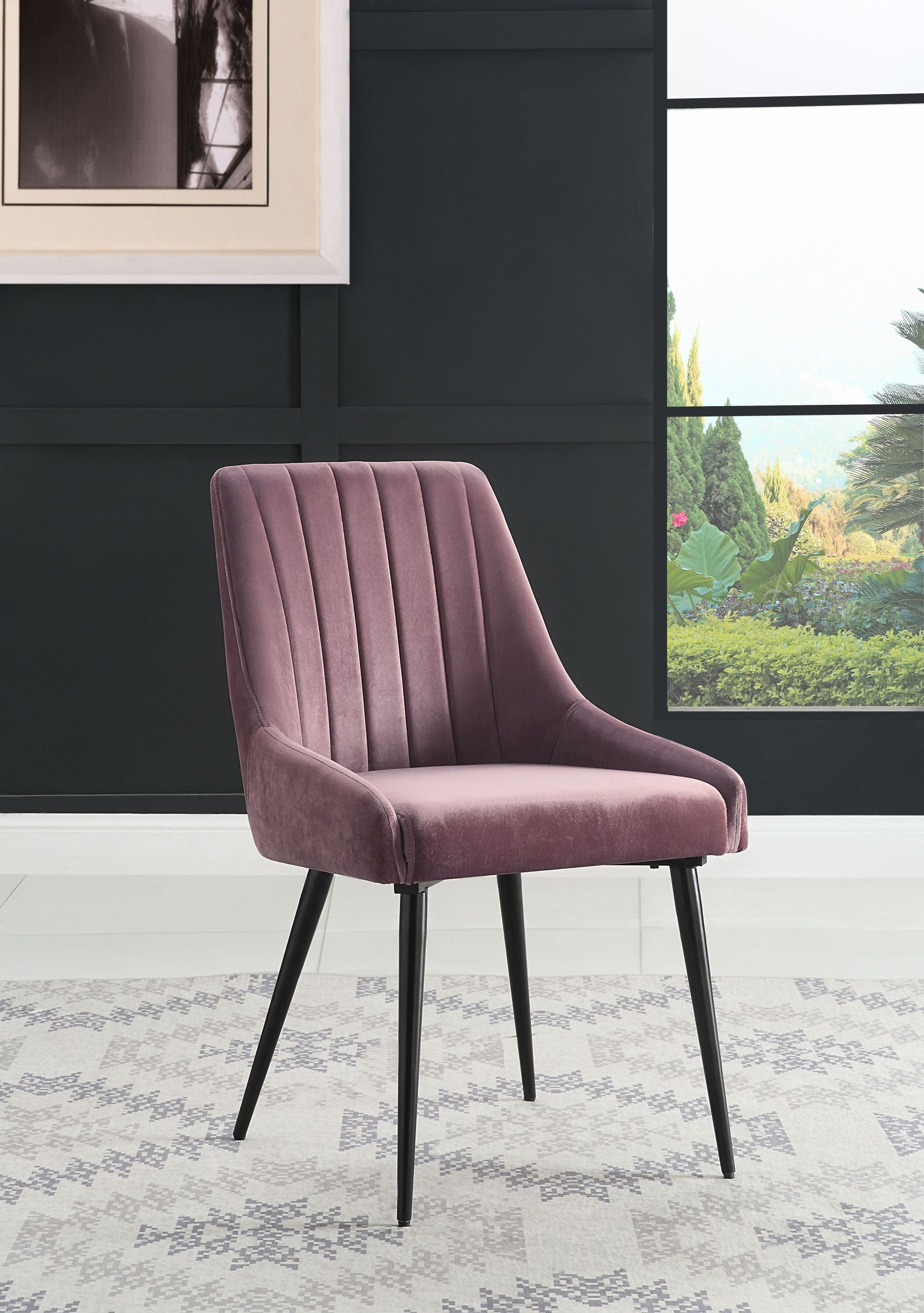 Caspian Side Chair, Pink Fabric & Black Finish image 1