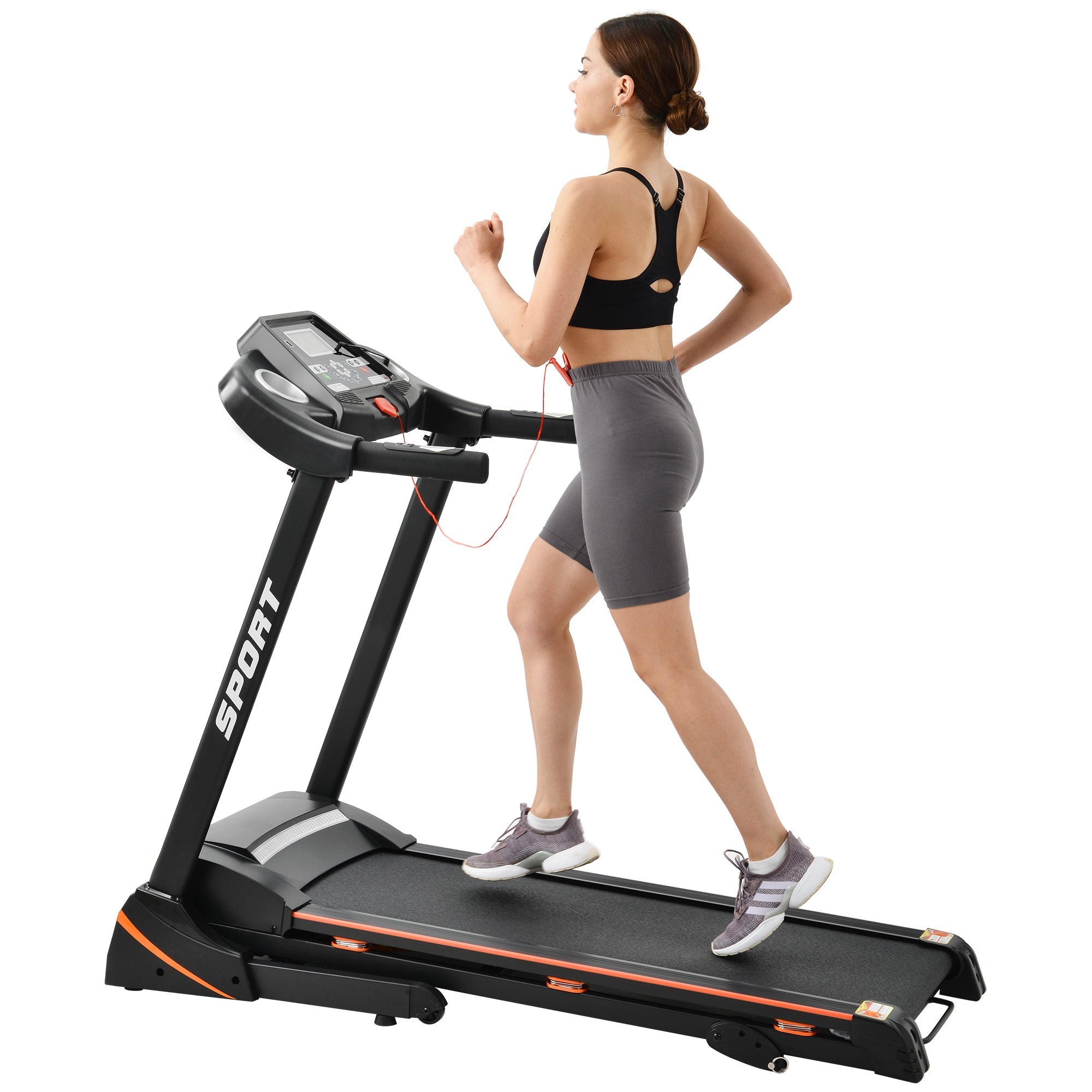 Folding Electric 3.5HP Treadmill With Incline Medium Running Machine Motorised LCD Gym 330lbs Folding Treadmill Electric Motorized Power 14.8KM/H Running Fitness Machine Gym image 1