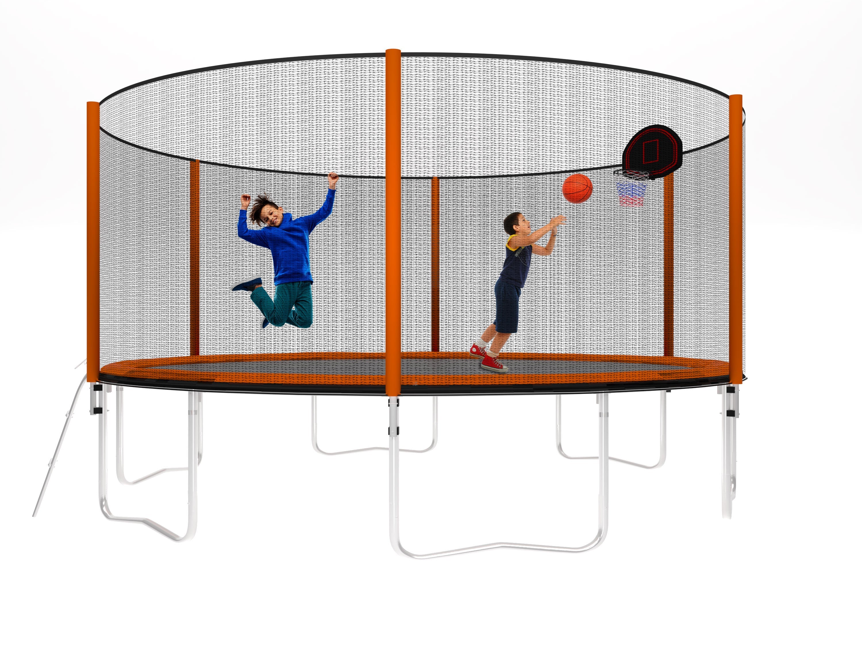 14FT Powder-coated Advanced Trampoline with Basketball Hoop Inflator and Ladder(Outer Safety Enclosure) Orange image 1