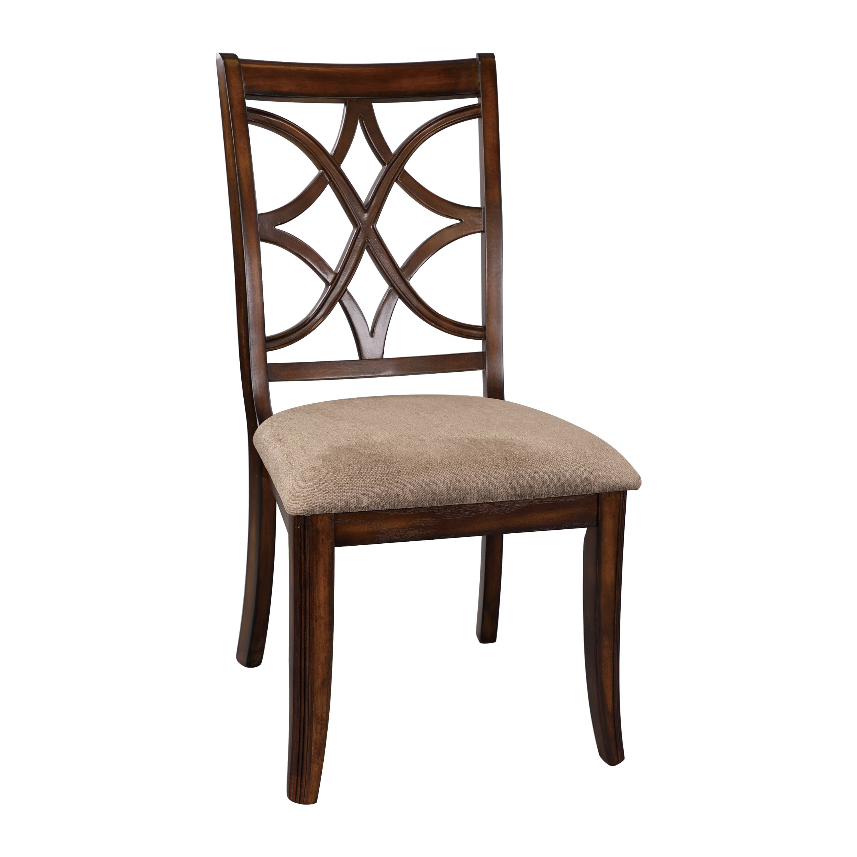 Wooden Side Chairs Set of 2 Elegant Back Design Fabric Upholstery Cherry Finish Formal Dining Furniture image 1