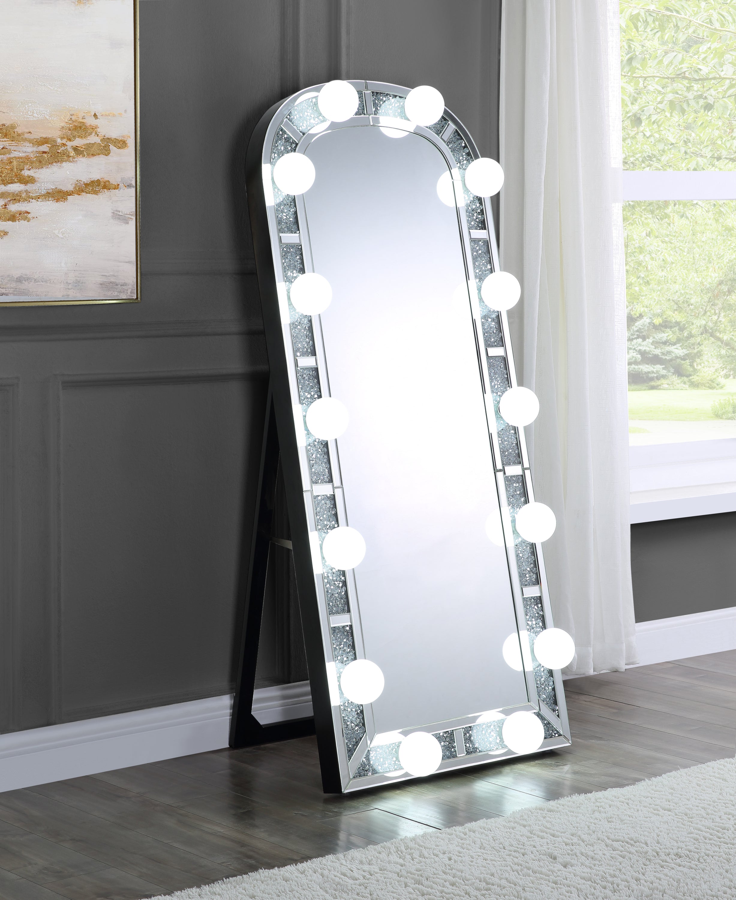Noralie Accent Floor Mirror in Mirrored & Faux Diamonds image 1