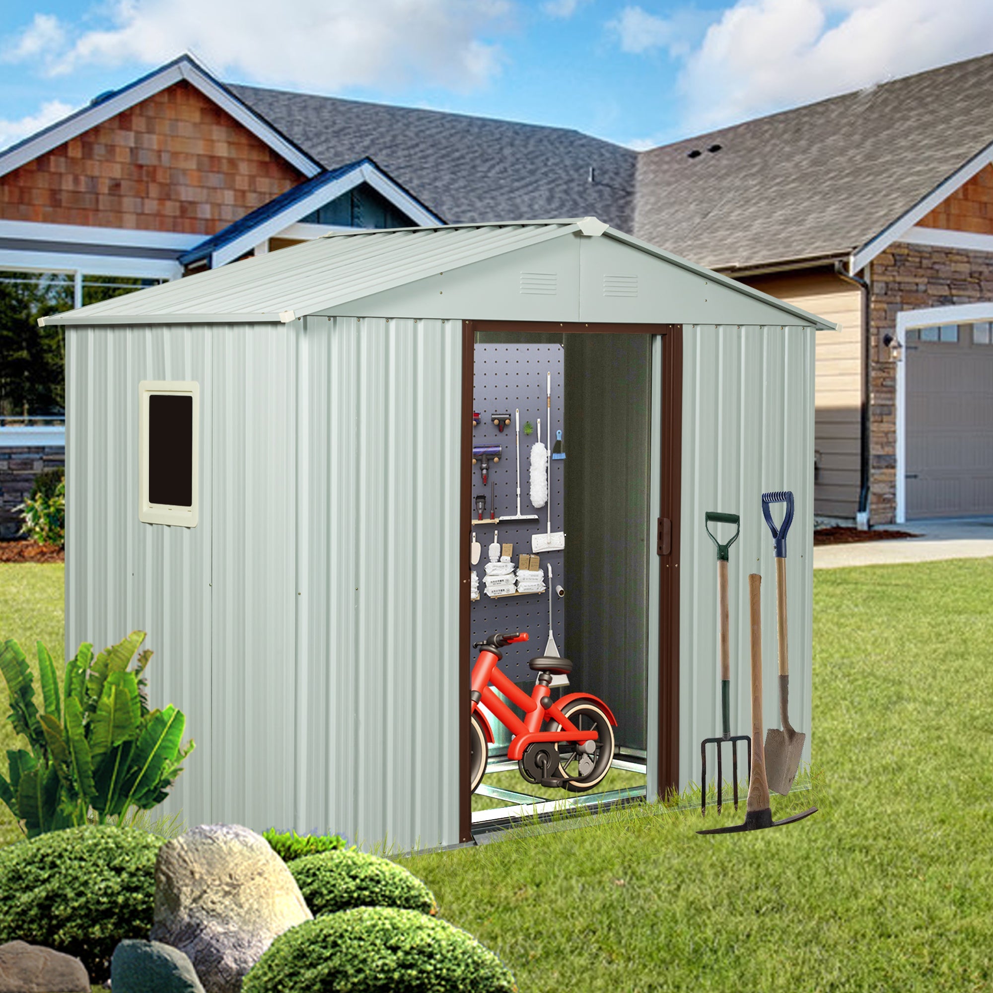 8ft x 4ft Outdoor Metal Storage Shed With window White image 1