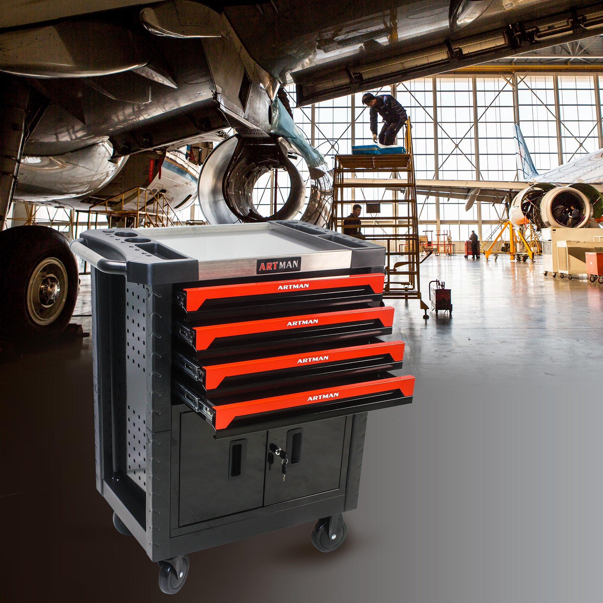 REMOVABLE 4 DRAWERS TOOL CART WITH LOCK image 1