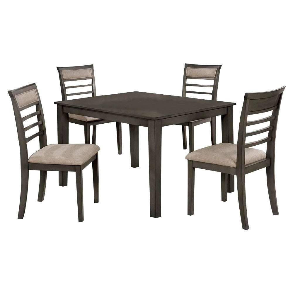 5 Pc Dining Table Set Weathered Gray Dining Chairs & Table Solid wood Beige Padded Fabric Cushions Slat Back Chair Dining Room Furniture image 1