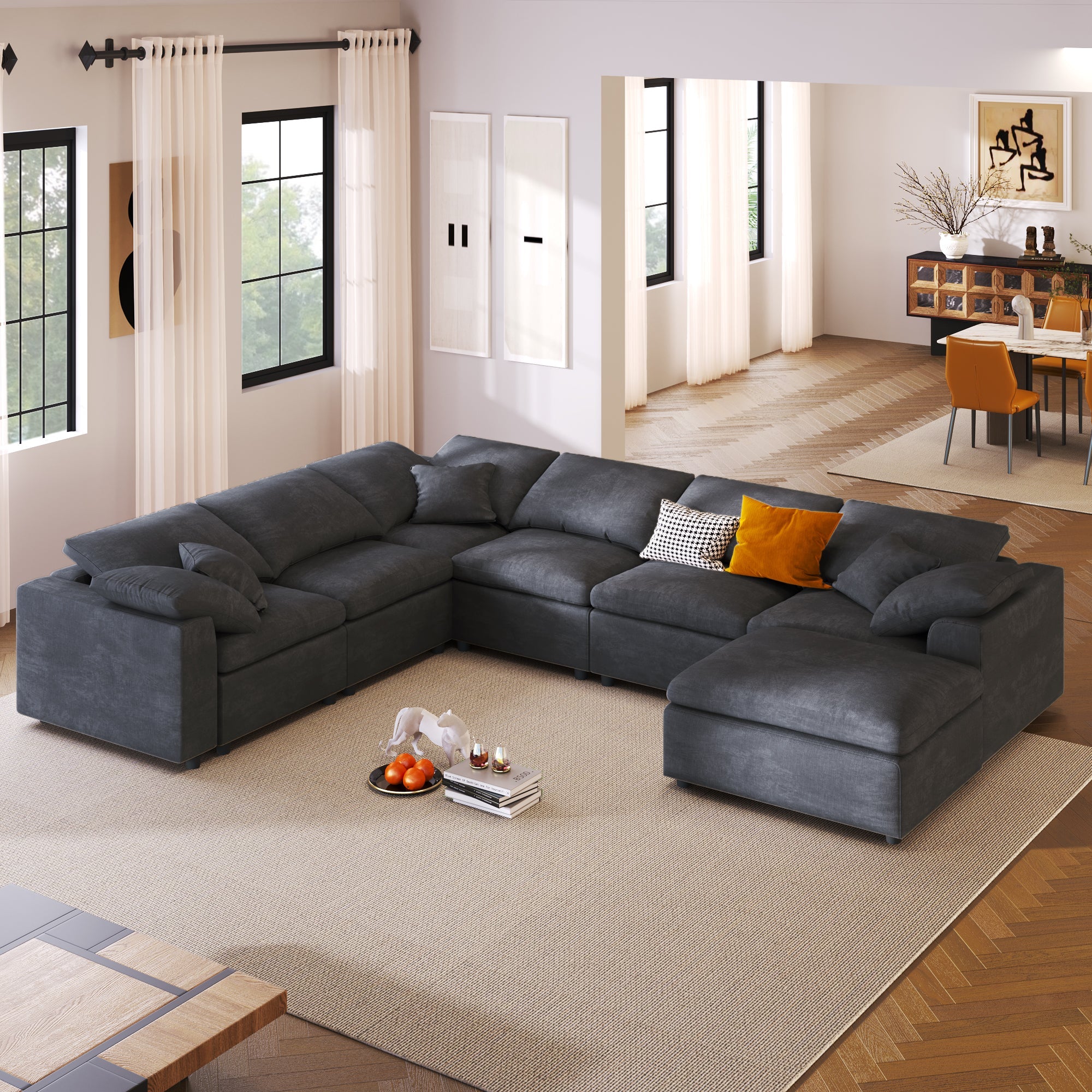 Oversized Modular Sectional Sofa with Ottoman L Shaped Corner Sectional for Living Room, Office, Spacious Space image 1