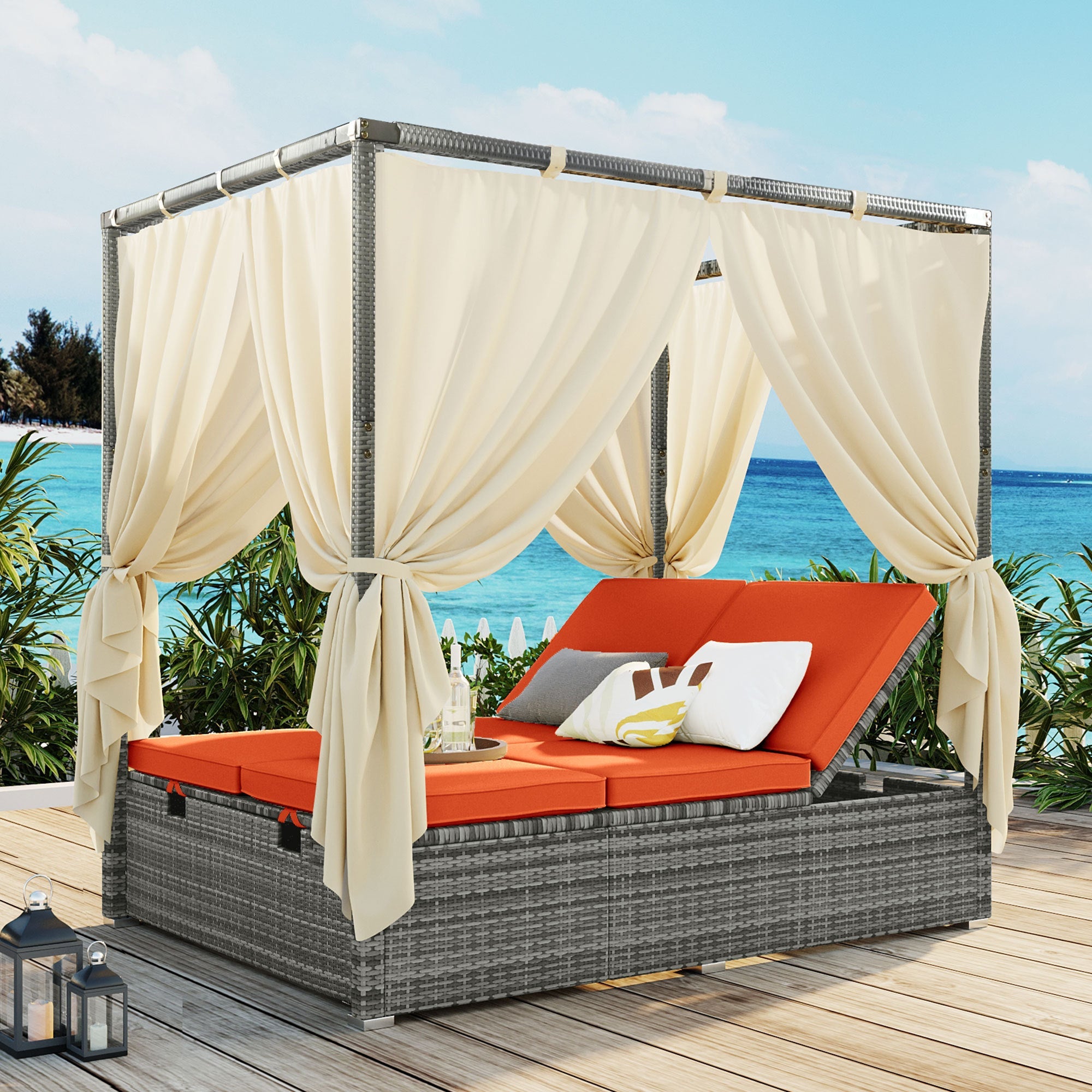 Adjustable Sun Bed With Curtain,High Comfort,With 3 Colors image 1