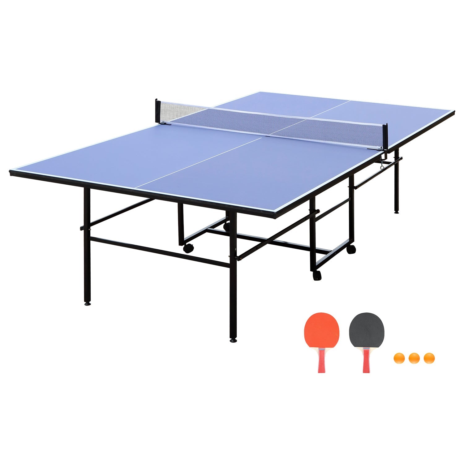 9ft Mid-Size Table Tennis Table Foldable & Portable Ping Pong Table Set for Indoor & Outdoor Games with Net, 2 Table Tennis Paddles and 3 Balls image 1