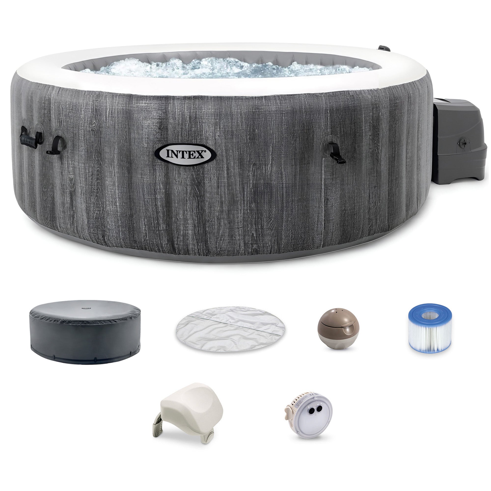 Intex 28439EP PureSpa Plus Greywood Inflatable Bubble Jet Spa, 77 x 28