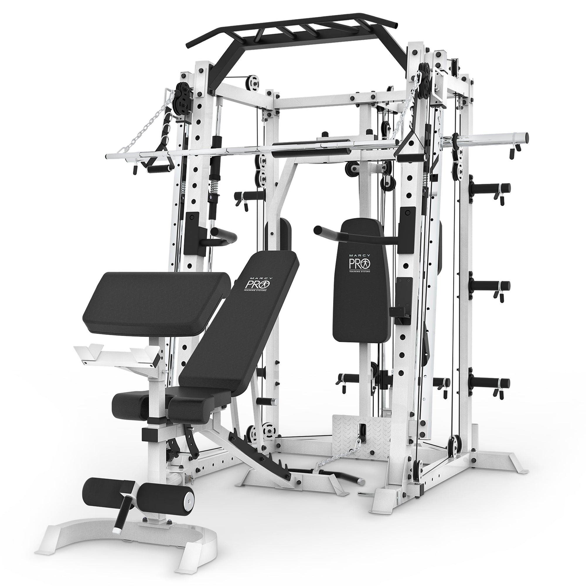 Marcy SM-7409 Smith Machine Cage Multi Purpose Home Gym Training System, White image 1