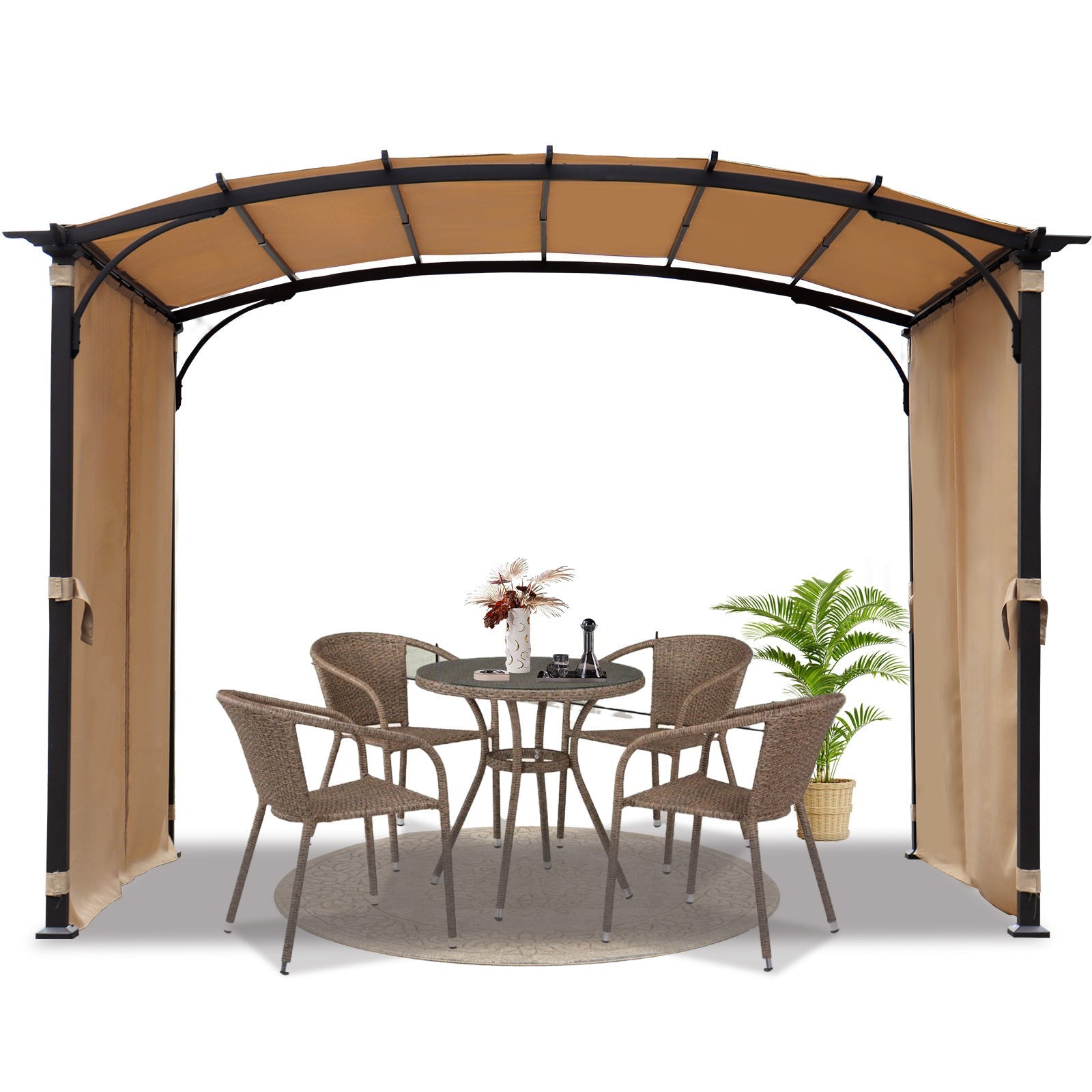 Patio Pergola 9 x 11ft Arched Gazebo with Waterproof Sun Shade Shelter Awning Steel Frame Grape Gazebo for Garden Backyard image 1