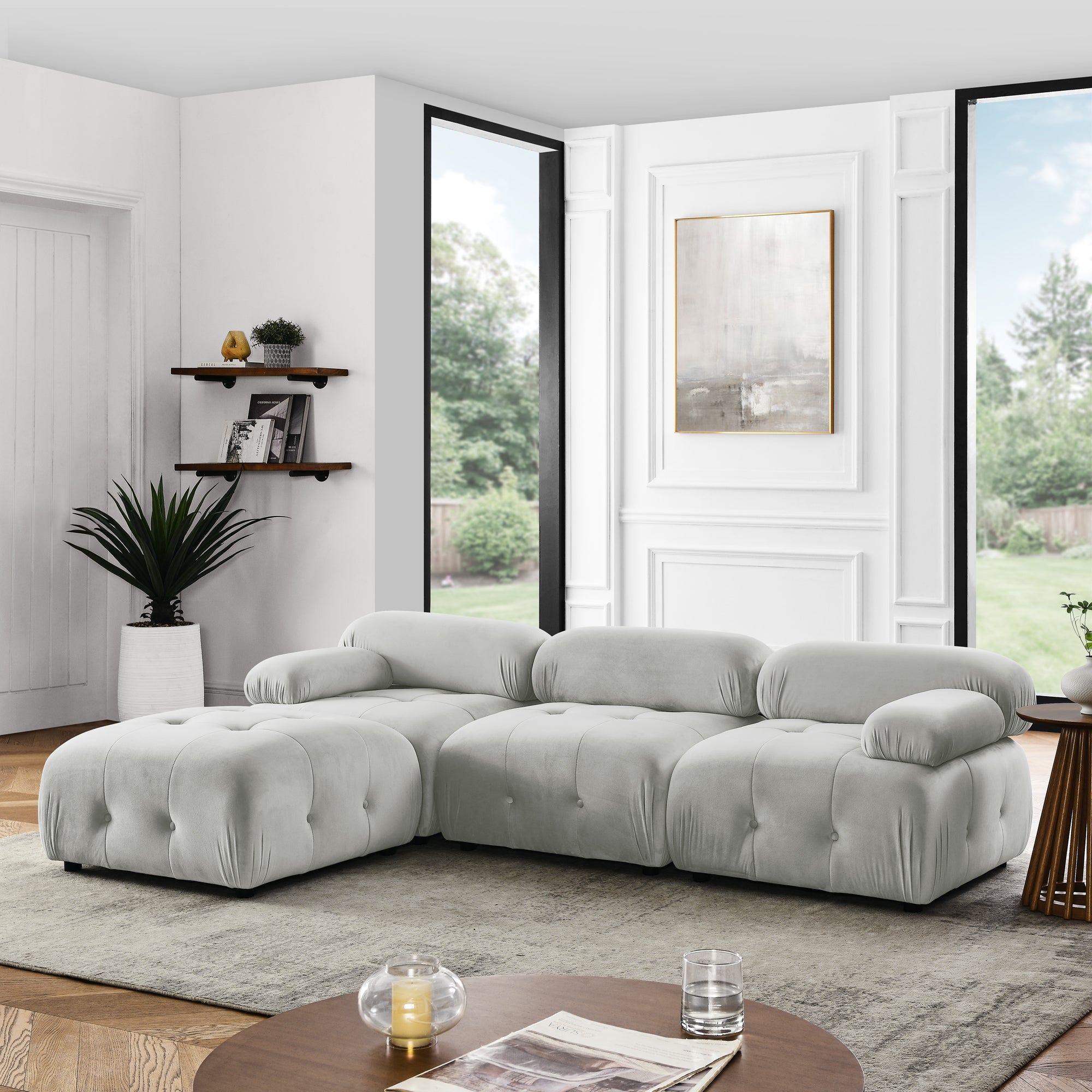 Modular Sectional Sofa, Button Tufted Designed and DIY Combination,L Shaped Couch with Reversible Ottoman, Grey Velvet image 1