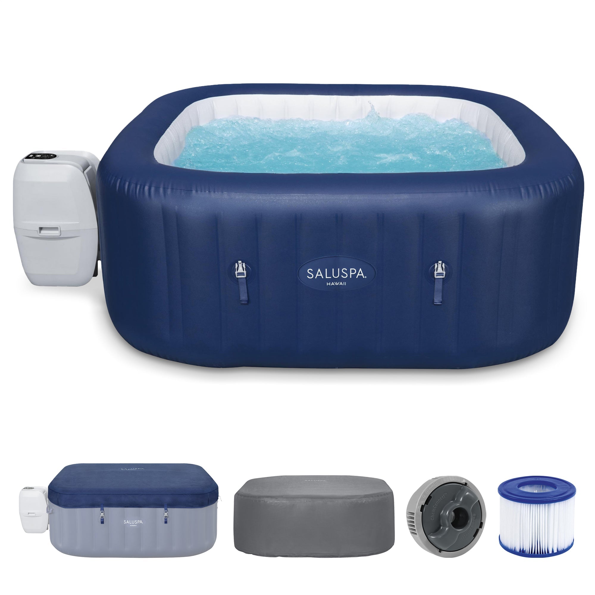 Bestway SaluSpa Hawaii AirJet Inflatable Hot Tub with EnergySense Cover, Blue image 1