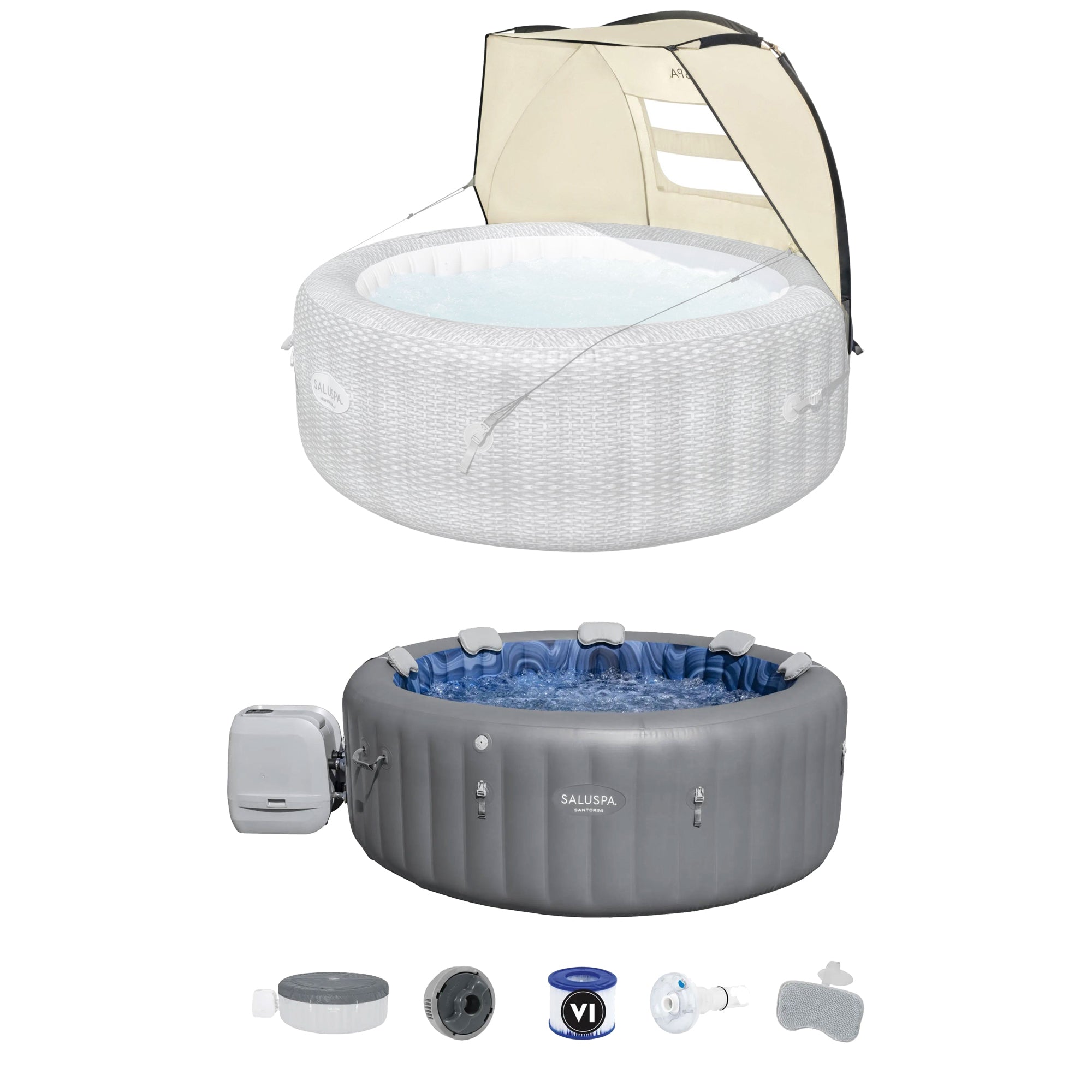 Bestway SaluSpa Sun Shade Canopy w/ Santorini SaluSpa Inflatable Outdoor Hot Tub image 1