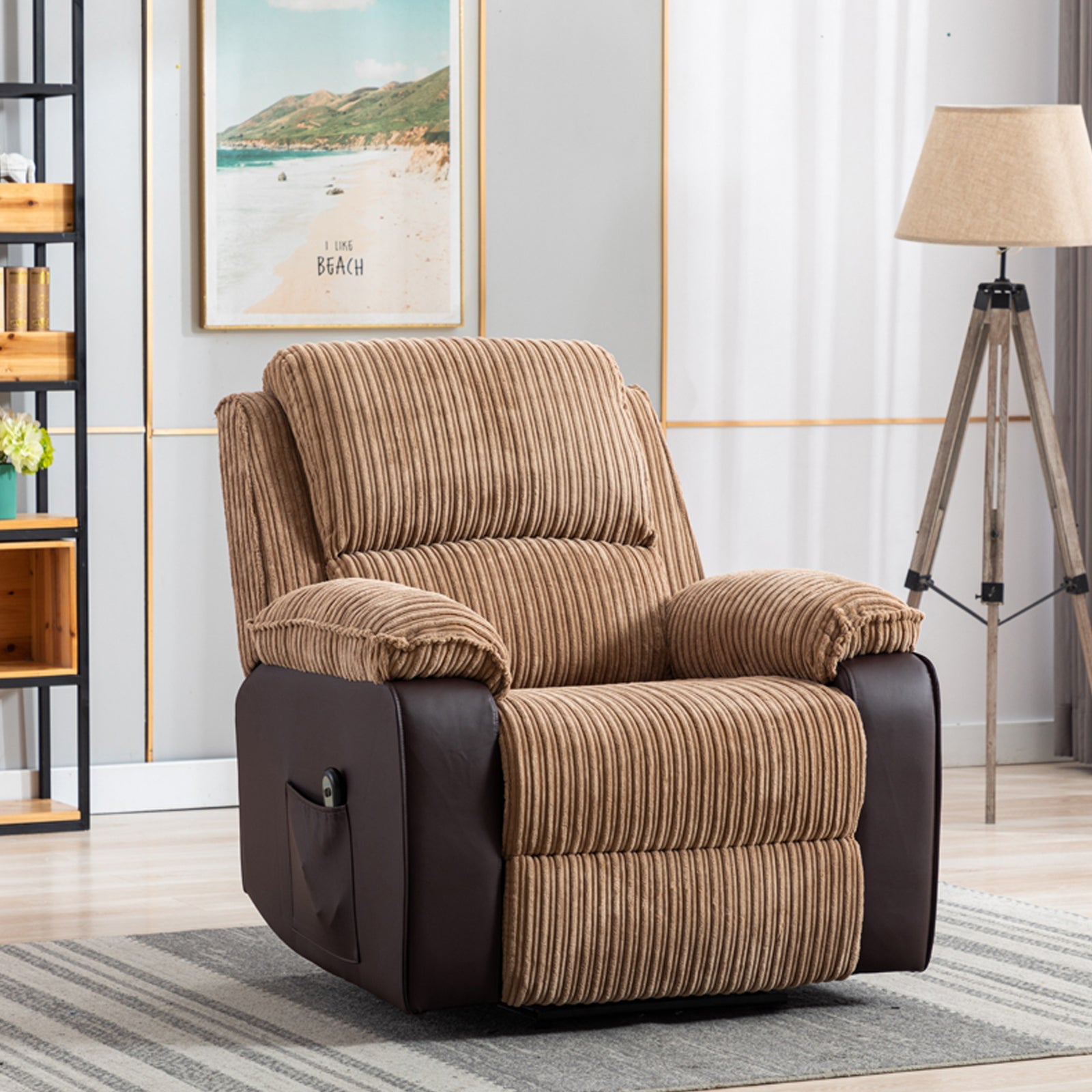 Brown Fabric Recliner Chair Theater Single Recliner Thick Seat and Backrest, suitable for living room, side bags Electric sofa chair, electric remote control.The angle can adjust freely image 1