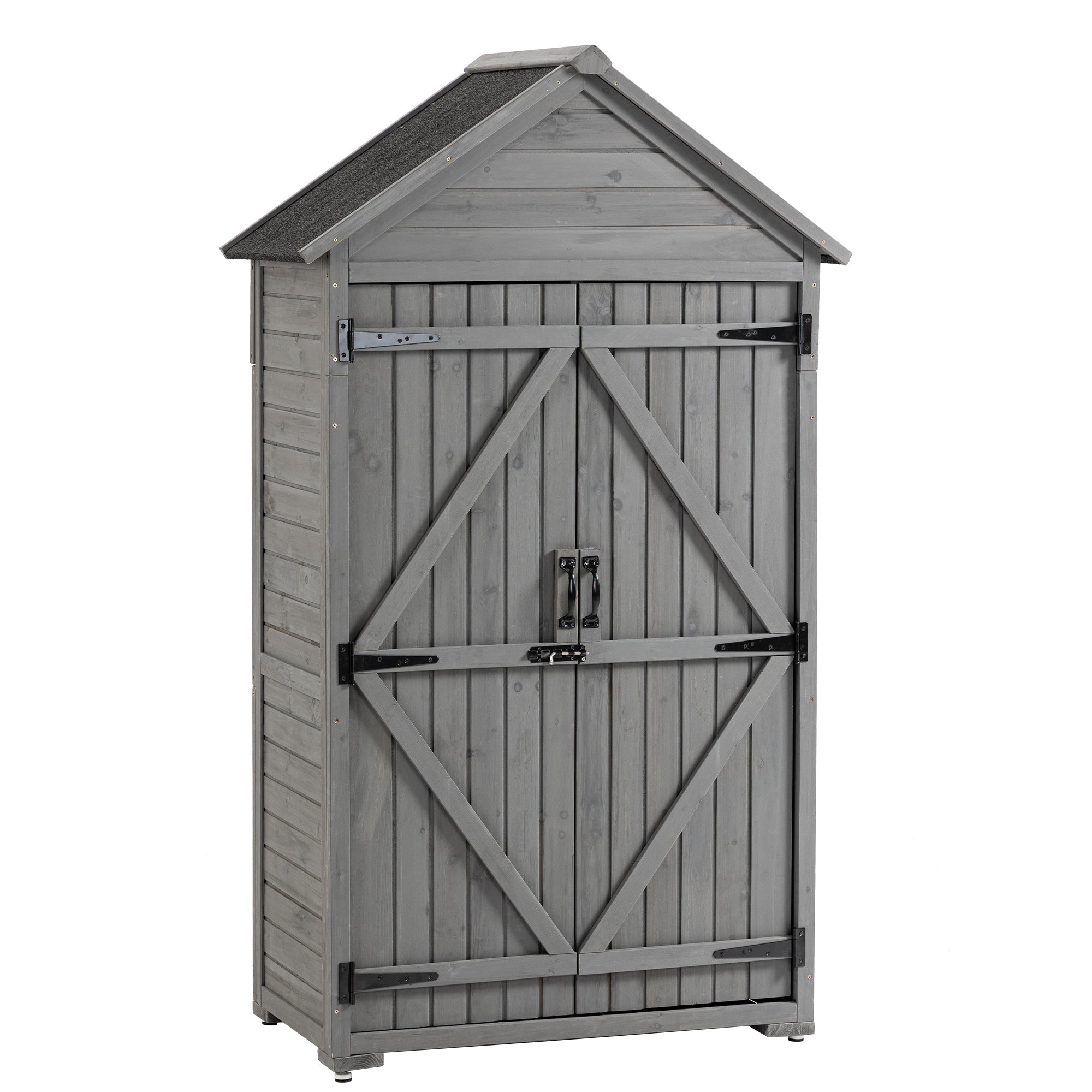 Outdoor Storage Cabinet, Garden Wood Tool Shed, Outside Wooden Shed Closet with Shelves and Latch for Yard 39.56