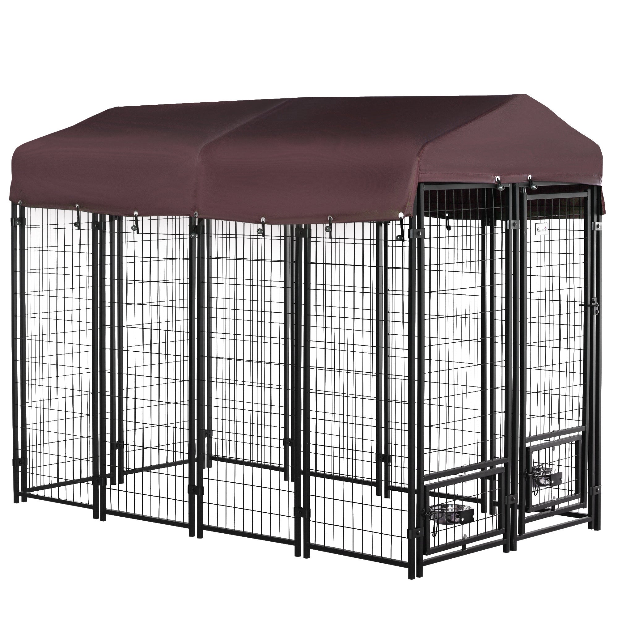 8' x 4' x 6' Outdoor Dog Kennel with Rotating Bowl Holders, Walk-in Pet Playpen, Welded Wire Steel with Water and UV-Resistant Canopy, Red image 1