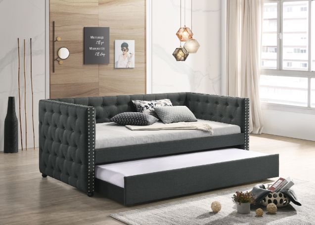 Romona Full Daybed & Twin Trundle, Gray Fabric image 1
