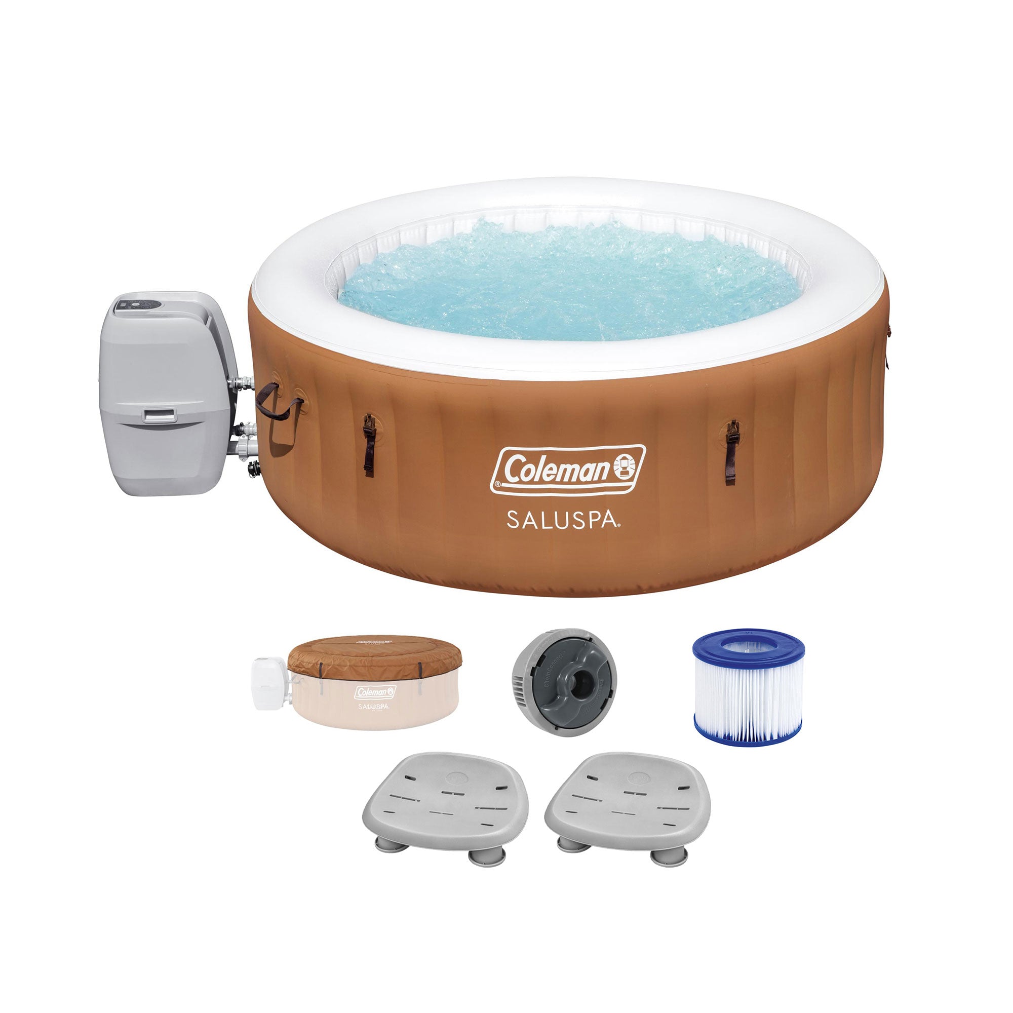 Coleman SaluSpa Ponderosa Hot Tub + Bestway SaluSpa Seat with Adjustable Legs image 1