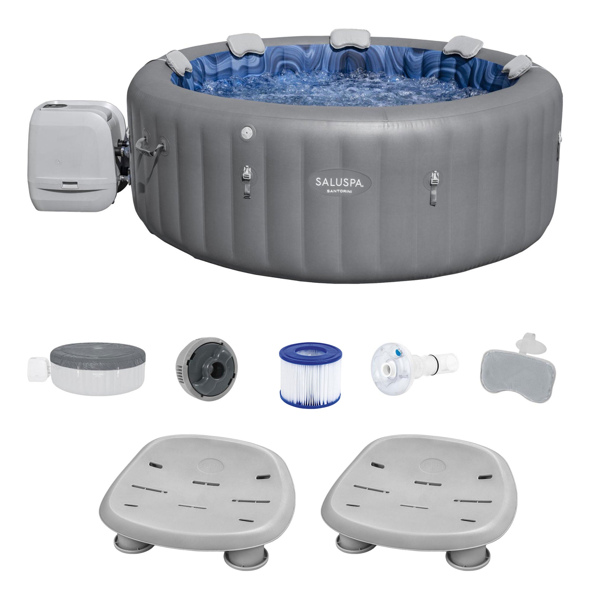 Bestway SaluSpa Santorini HydroJet Hot Tub w/Set of 2 SaluSpa Pool and Spa Seat image 1