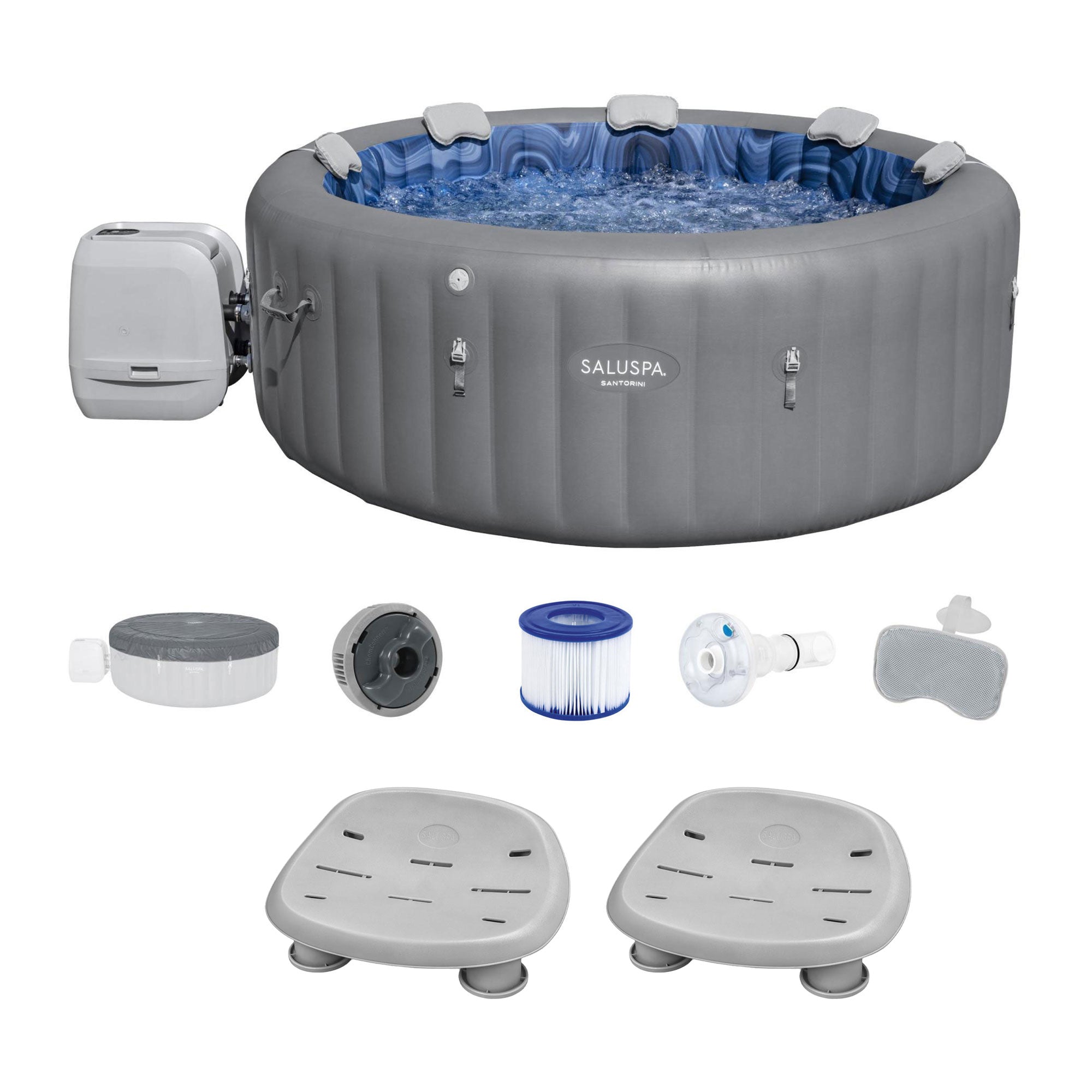 Bestway SaluSpa Santorini HydroJet Hot Tub w/Set of 2 SaluSpa Pool and Spa Seat image 1