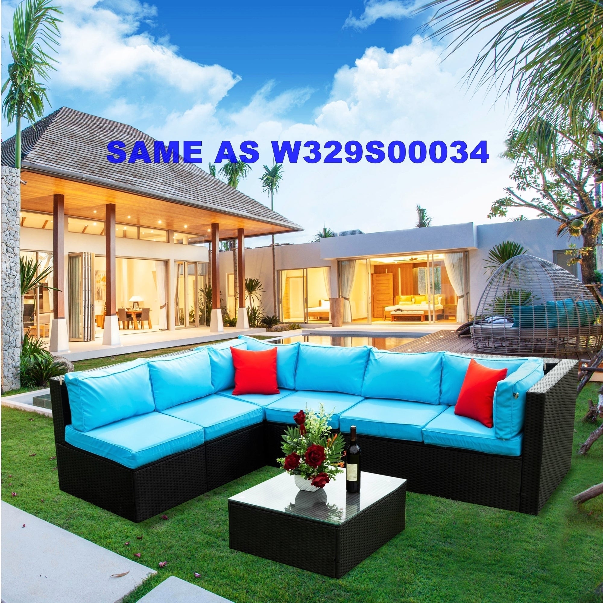 5 Pieces PE Rattan sectional Outdoor Furniture Cushioned U Sofa set with 2 Pillow image 1