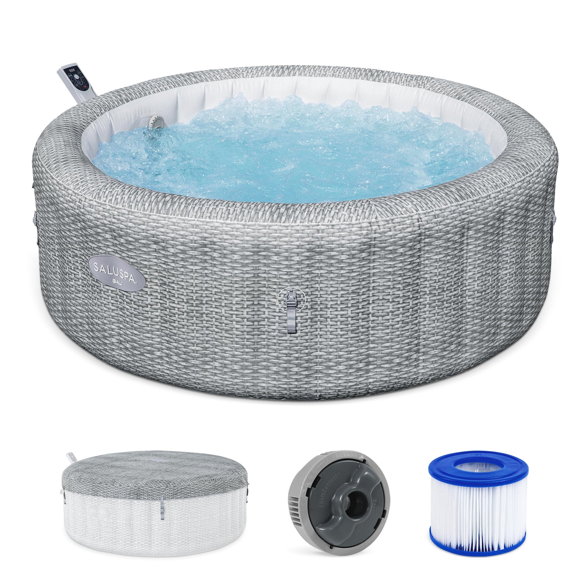 Bestway SaluSpa Bali Smart AirJet Inflatable Hot Tub w/ EnergySense Cover, Gray image 1