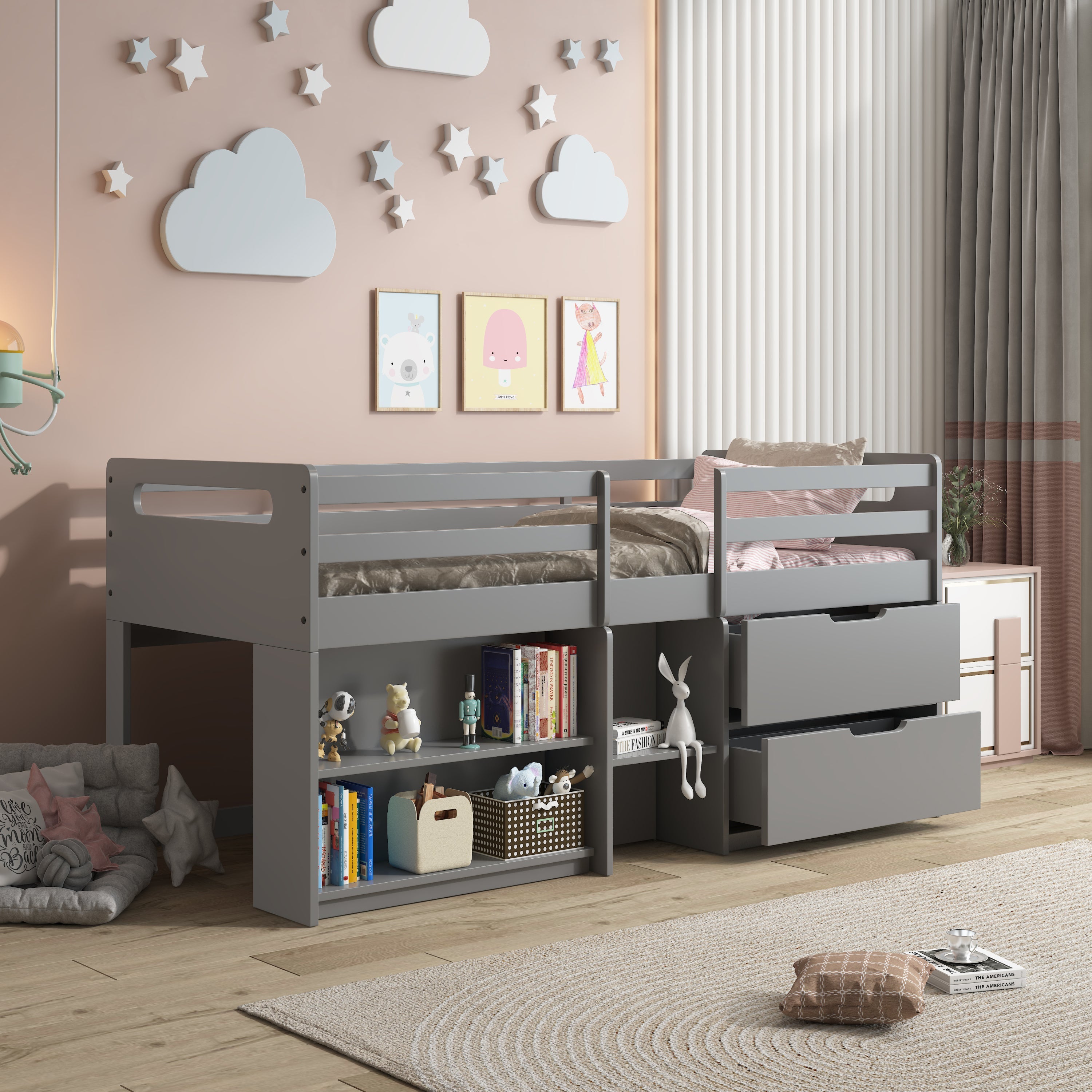 Fabiana Twin Loft Bed w/Storage, Gray Finish image 1