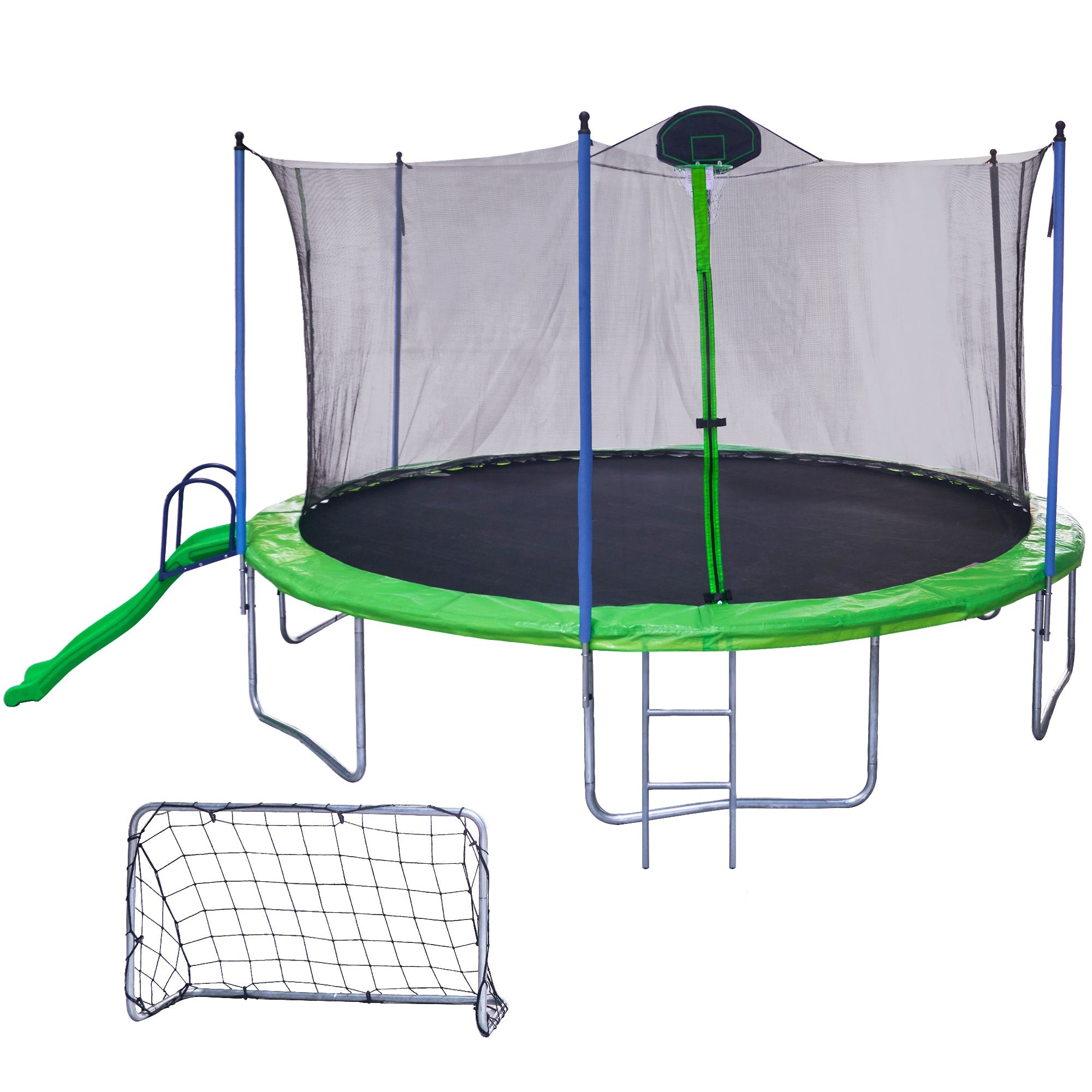 16FT Trampoline with Slide, Outdoor Trampoline for Kids and Adults with Enclosure Net and Ladder,football goal,backboard image 1
