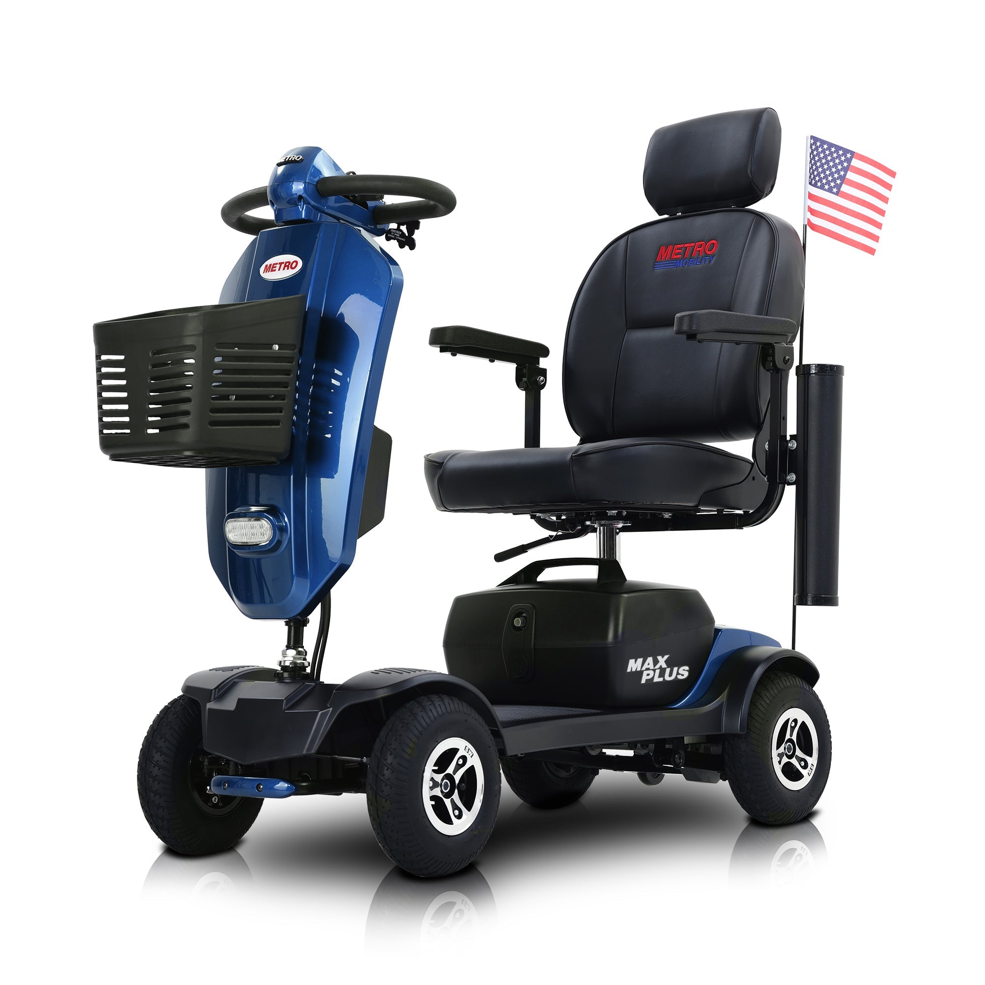 MAX PLUS BLUE 4 Wheels Outdoor Compact Mobility Scooter with 2pcsx20AH Lead acid Battery,Max Driving Range 16 Miles with Cup holders & USB charger port image 1