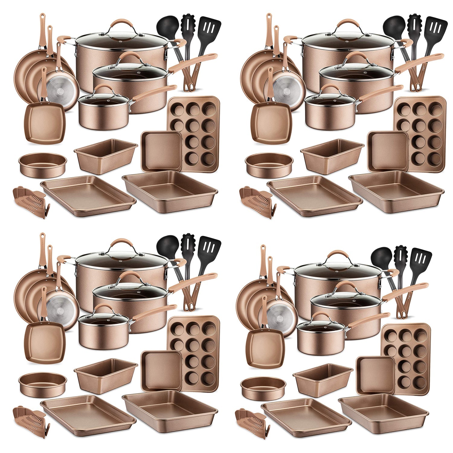 NutriChef 20 Piece Nonstick Kitchen Cookware Pots & Pans Set, Bronze (4 Pack) image 1